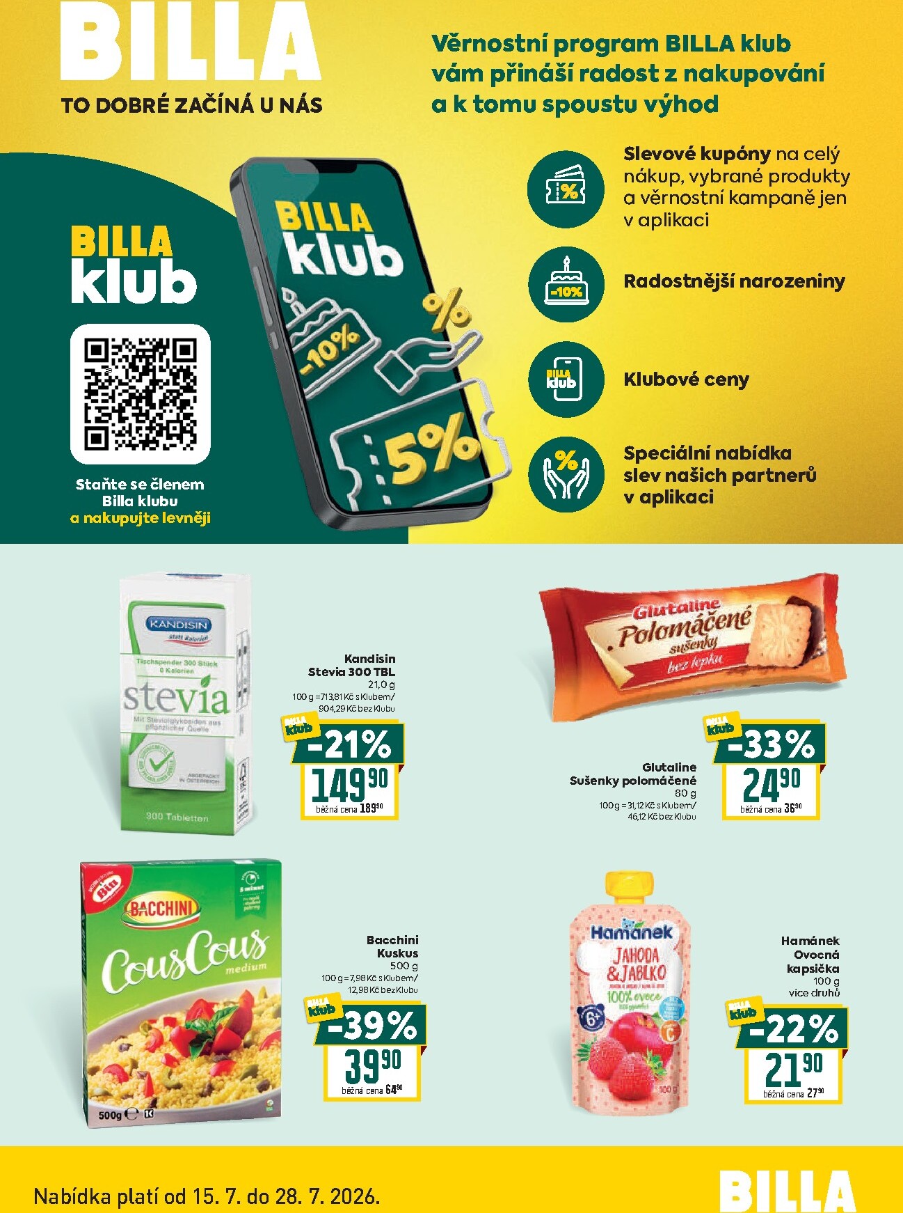 billa - Aktuální Billa - Klub leták platný od středy 15.07.2026 do úterý 28.07.2026
