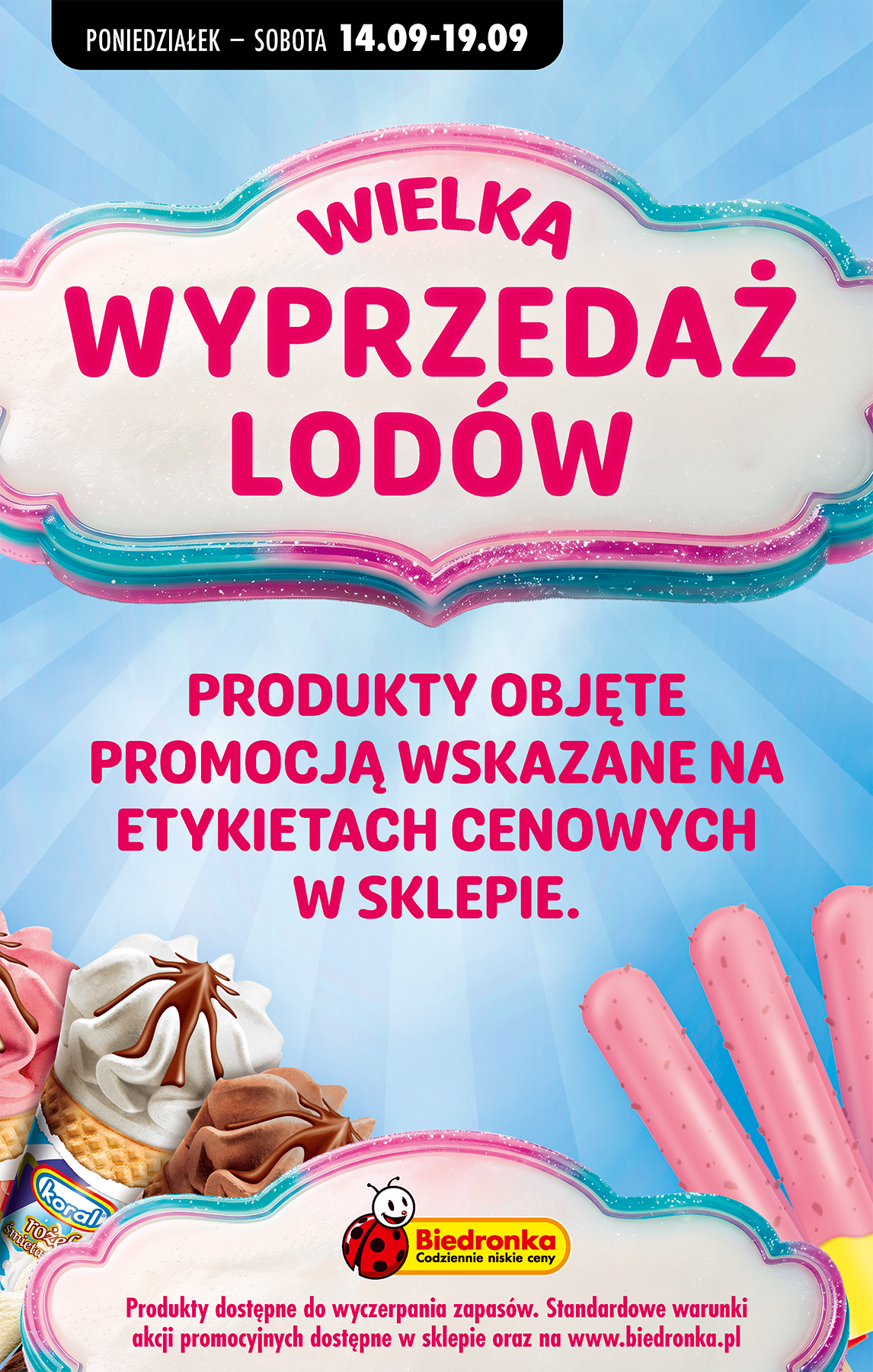 biedronka - Aktuální Biedronka - Wyprzedaż lodów leták platný od pondělí 14.09.2026 do soboty 19.09.2026