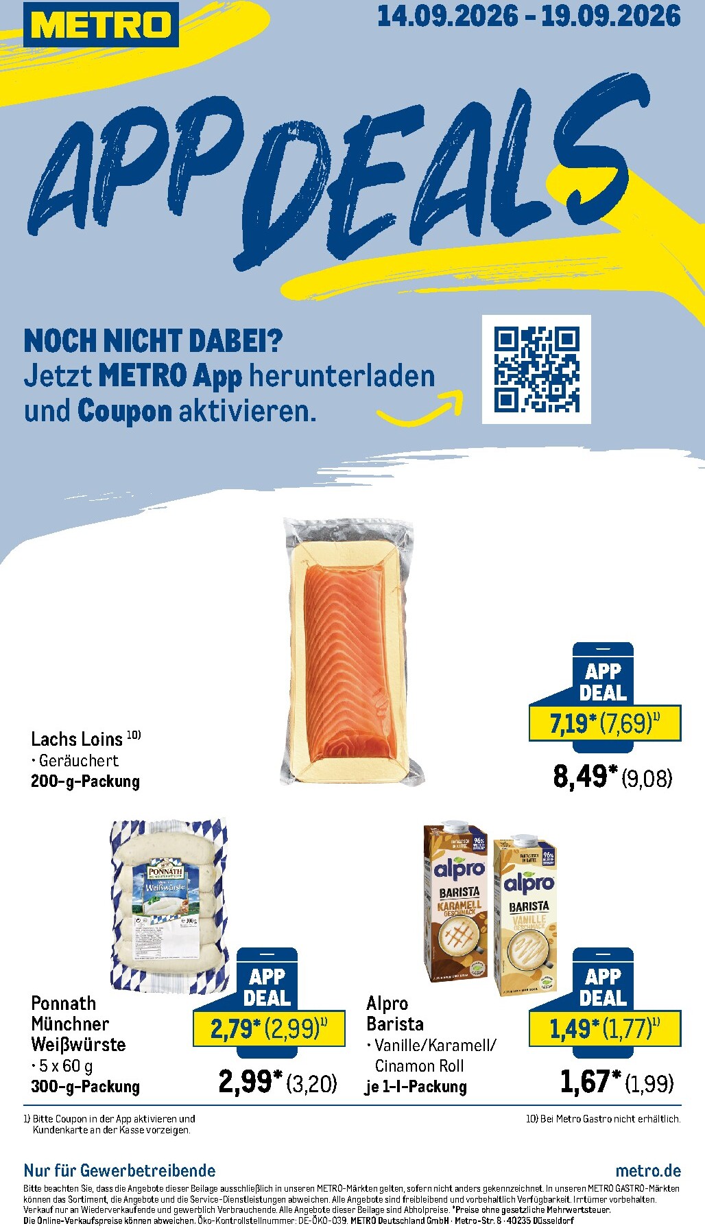 metro - Metro - App Deals Prospekt nächste Woche – von Montag 14.09.2026 bis Samstag 19.09.2026