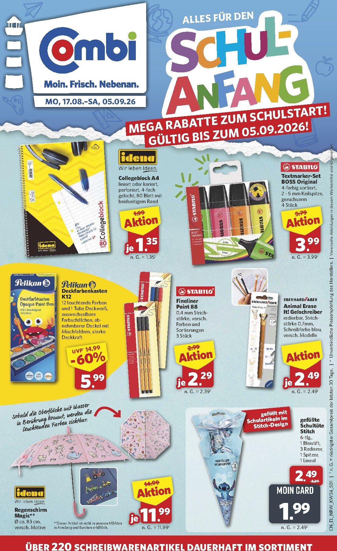 combi - Combi - Schulanfang Prospekt – von Montag 17.08.2026 bis Samstag 05.09.2026