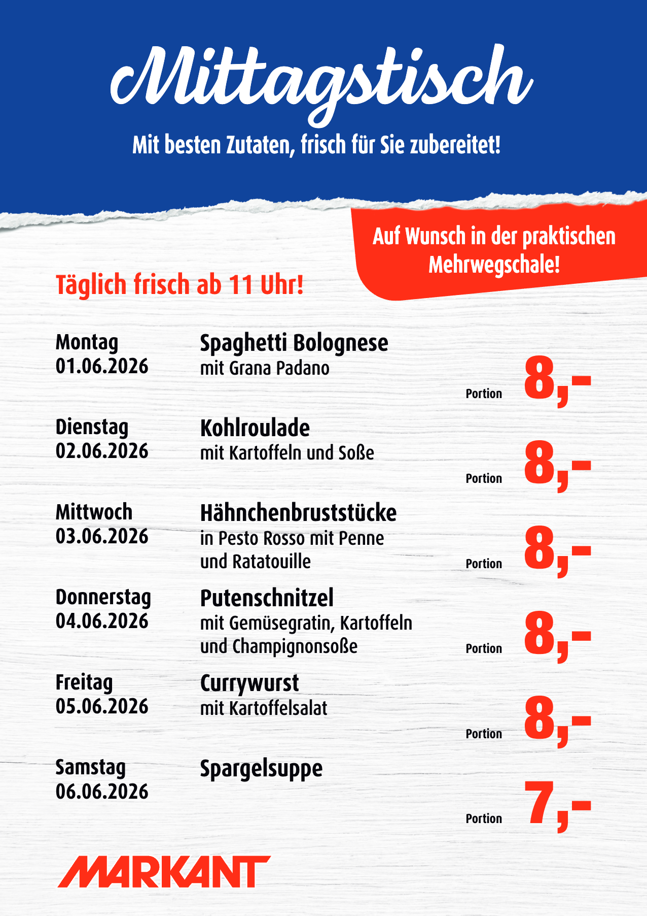 markant-freu-dich-drauf - Markant Freu Dich Drauf - Mittagstisch Prospekt nächste Woche – von Montag 01.06.2026 bis Samstag 06.06.2026