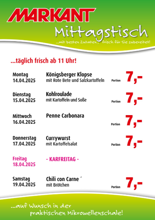 markant-freu-dich-drauf - Markant Freu Dich Drauf - Mittagstisch-Prospekt gültig von 14.04. bis 19.04.