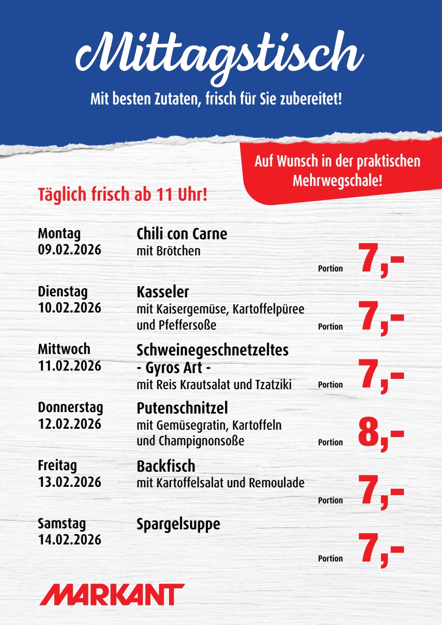 markant-freu-dich-drauf - Markant Freu Dich Drauf - Mittagstisch-Prospekt gültig vom 09.02.2026 bis 14.02.2026