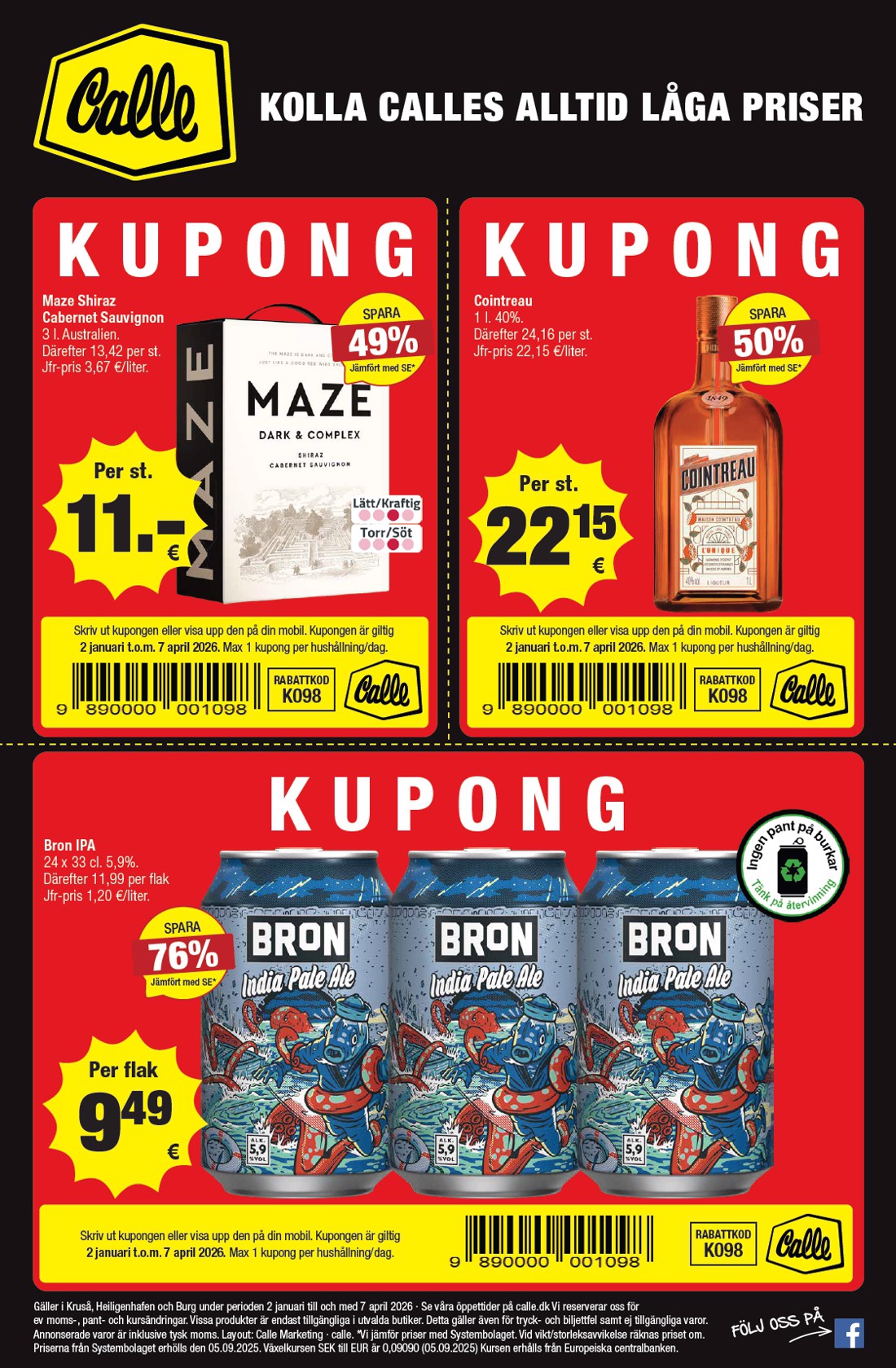 calle - Calle - Svenske kupontilbud tilbudsavis gyldig fra 02.01.2026 til 07.04.2026