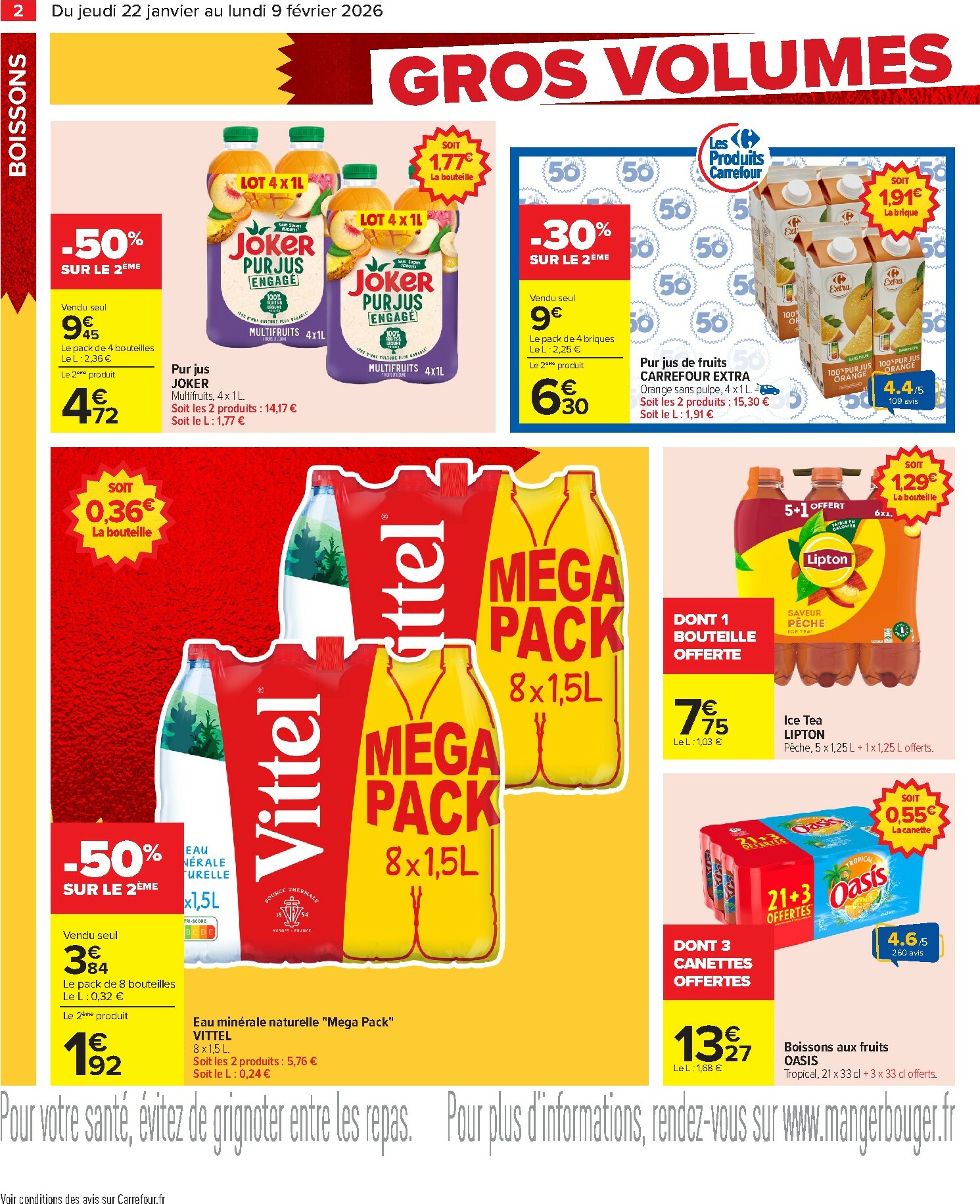 carrefour - Catalogue Carrefour - Gros volumes, petits prix valable du 22/01 au 09/02 - page: 4