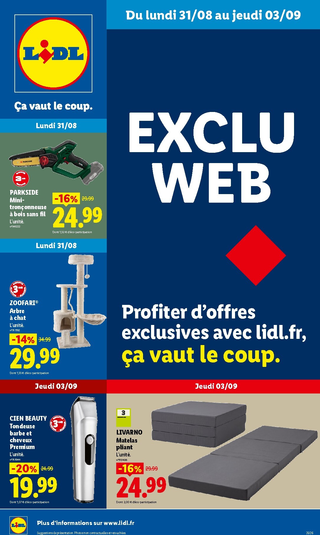 lidl - Current Lidl - Exclu Web leaflet valid from du lundi 31/08/2026 to de jeudi 03/09/2026