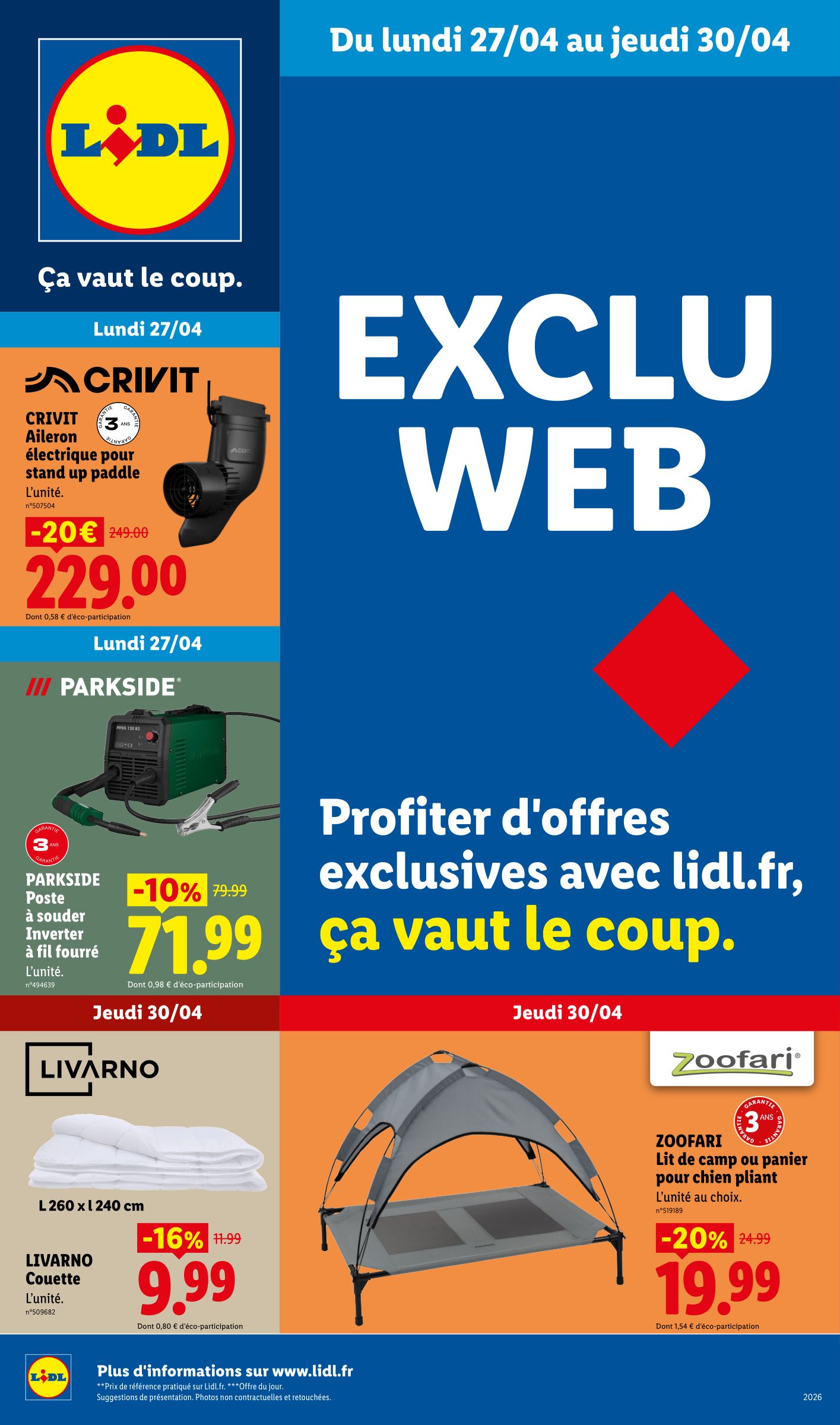 lidl - Current Lidl - Les Exclu Web de la semaine leaflet valid from du lundi 27/04/2026 to de jeudi 30/04/2026