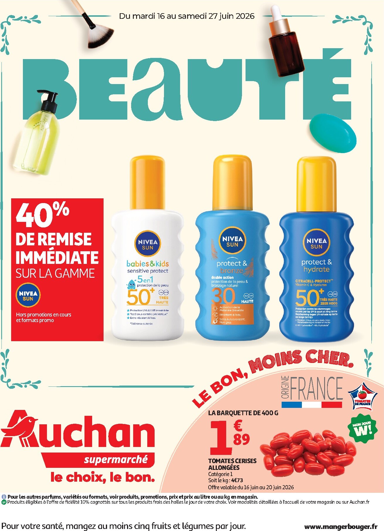 auchan - Current Auchan Supermarché - Beauté, Halles, supers leaflet valid from du mardi 16/06/2026 to du samedi 27/06/2026