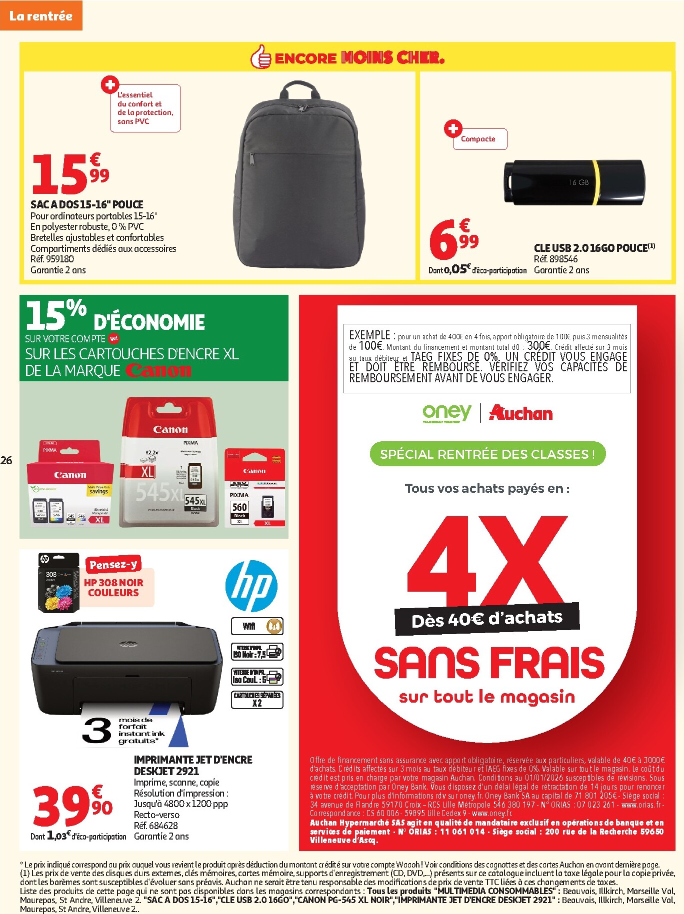auchan - Flyer Auchan - Rentrée scolaire hypers - Hypermarché pour la semaine prochaine du du mardi 04/08/2026 au du dimanche 30/08/2026 - page: 26