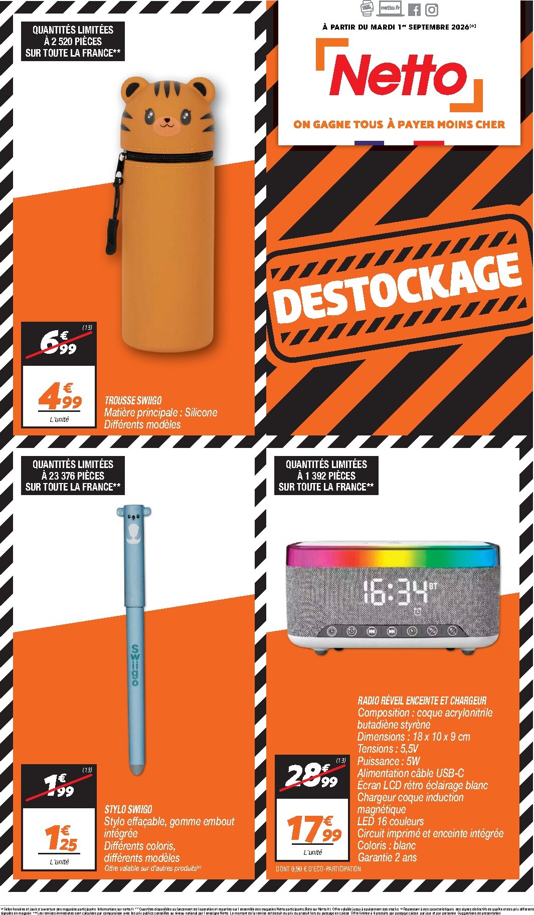 netto - Flyer Netto - DESTOCKAGE SEPTEMBRE pour la semaine prochaine du du mardi 01/09/2026 au du mercredi 30/09/2026