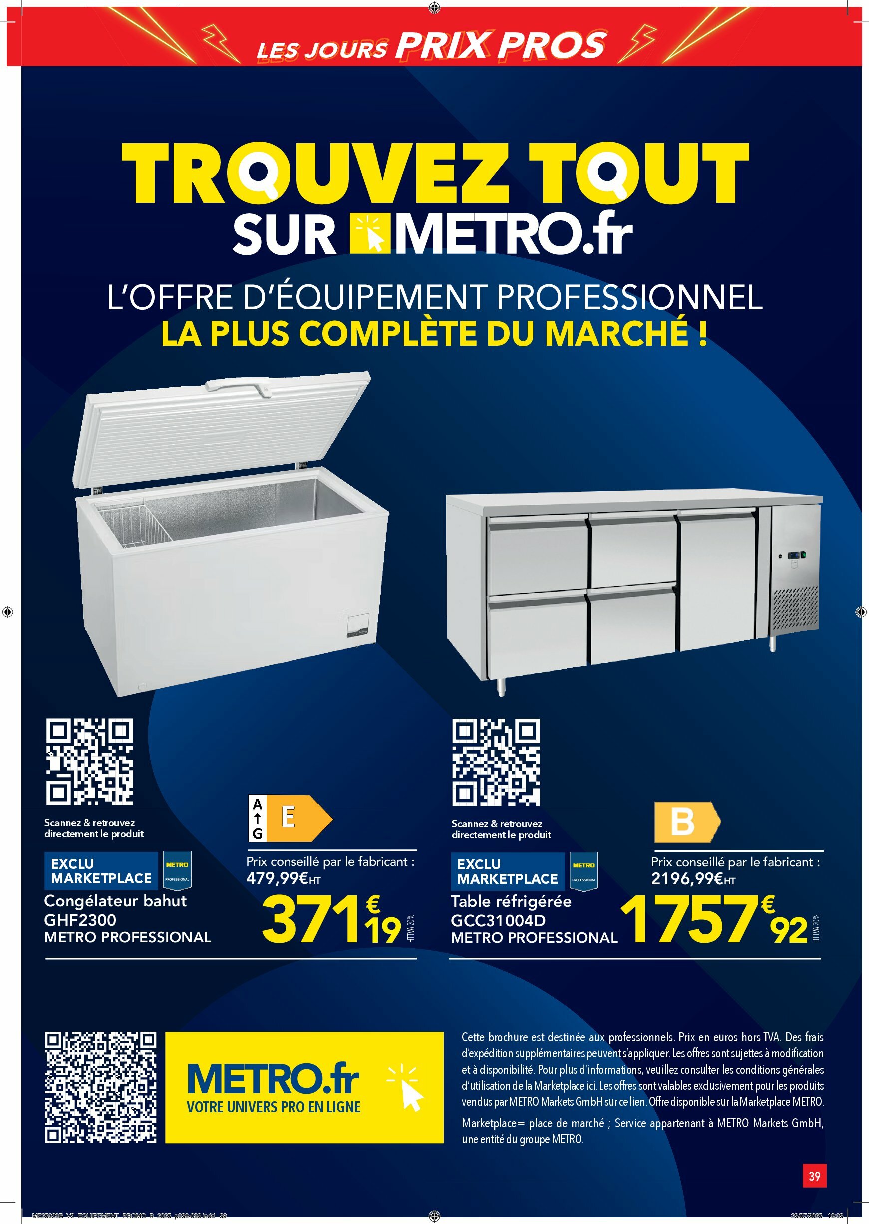 metro - Catalogue Metro - Les jours prix pros équipement valable du 14/08 au 30/09 - page: 39