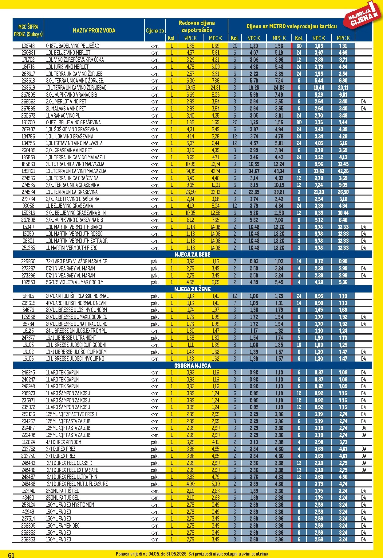 metro - Metro - Profi cijena letak za sljedeći tjedan od ponedjeljka 04.05.2026 do nedjelje 31.05.2026 - page: 61