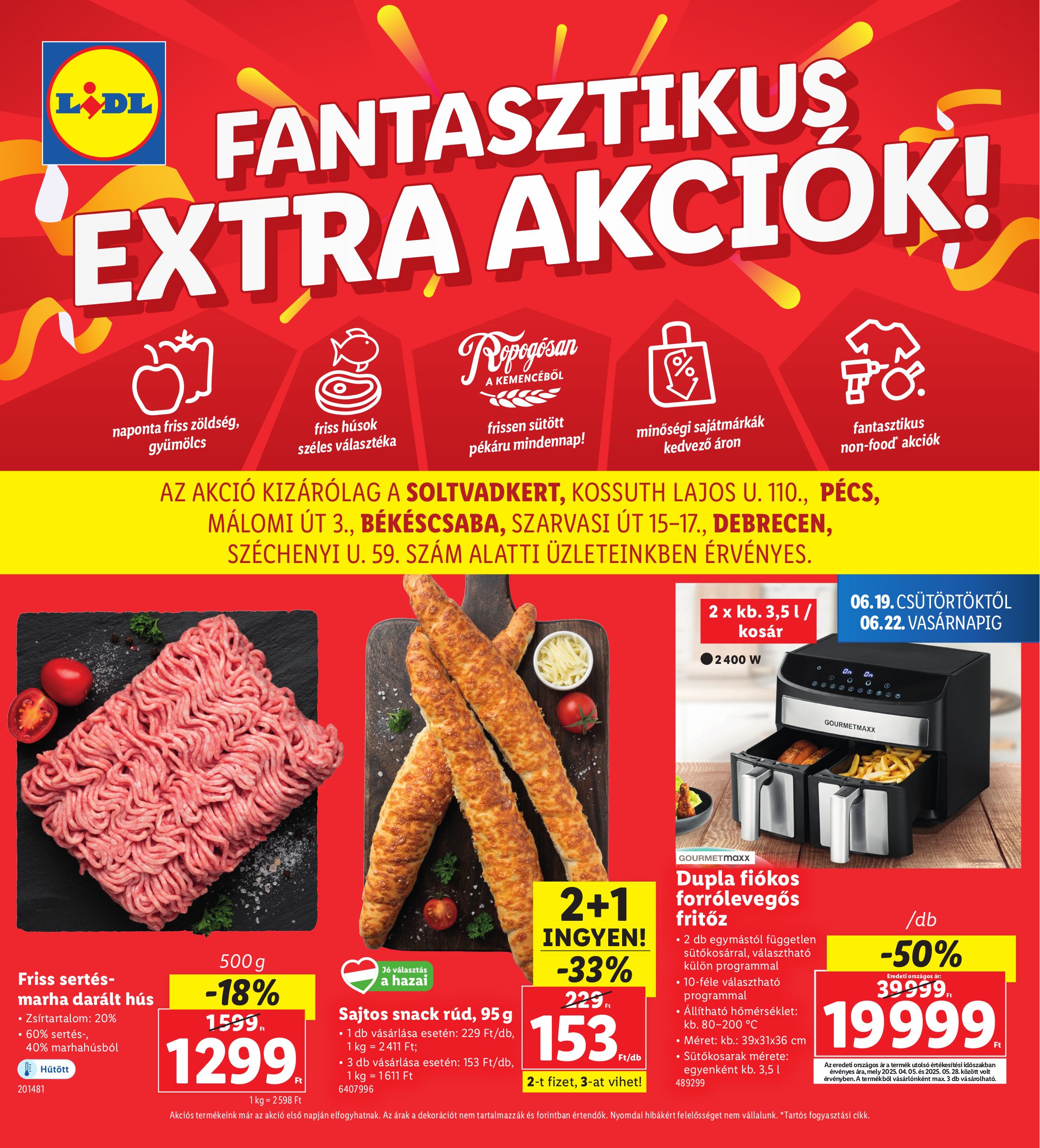 lidl - Lidl - Soltvadkert, Pécs, Békéscsaba, Debrecen akciós újság, érvényes 06.19. - 06.22.