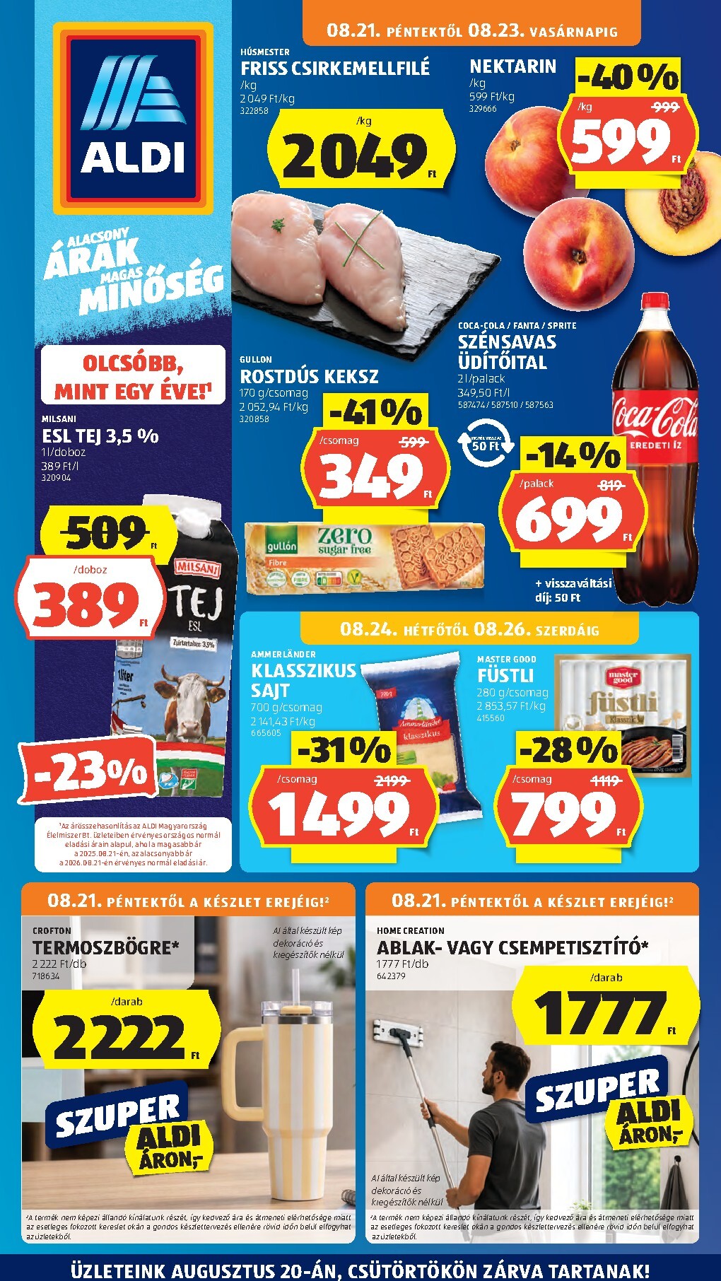 aldi - Aldi hirdetmény a következő hétre péntektől 2026.08.21.-tól szerdától 2026.08.26.-ig - page: 1