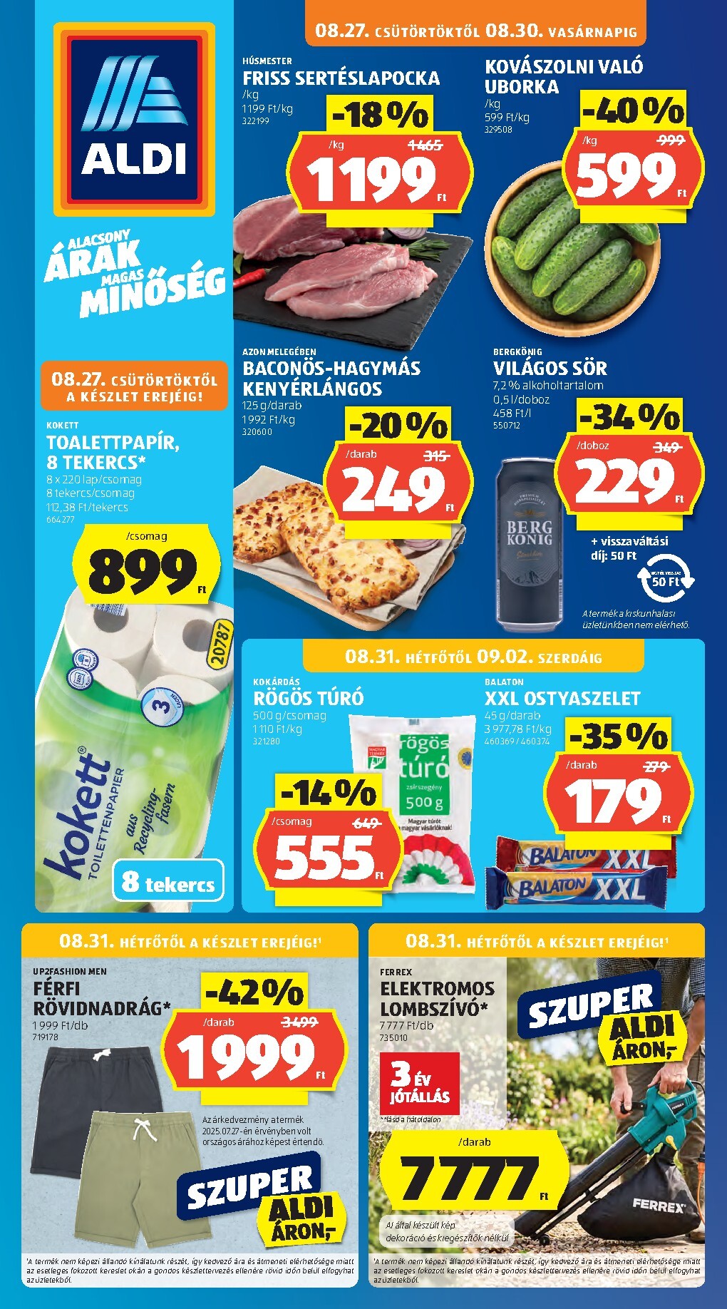 aldi - Aldi hirdetmény a következő hétre csütörtöktől 2026.08.27.-tól szerdától 2026.09.02.-ig