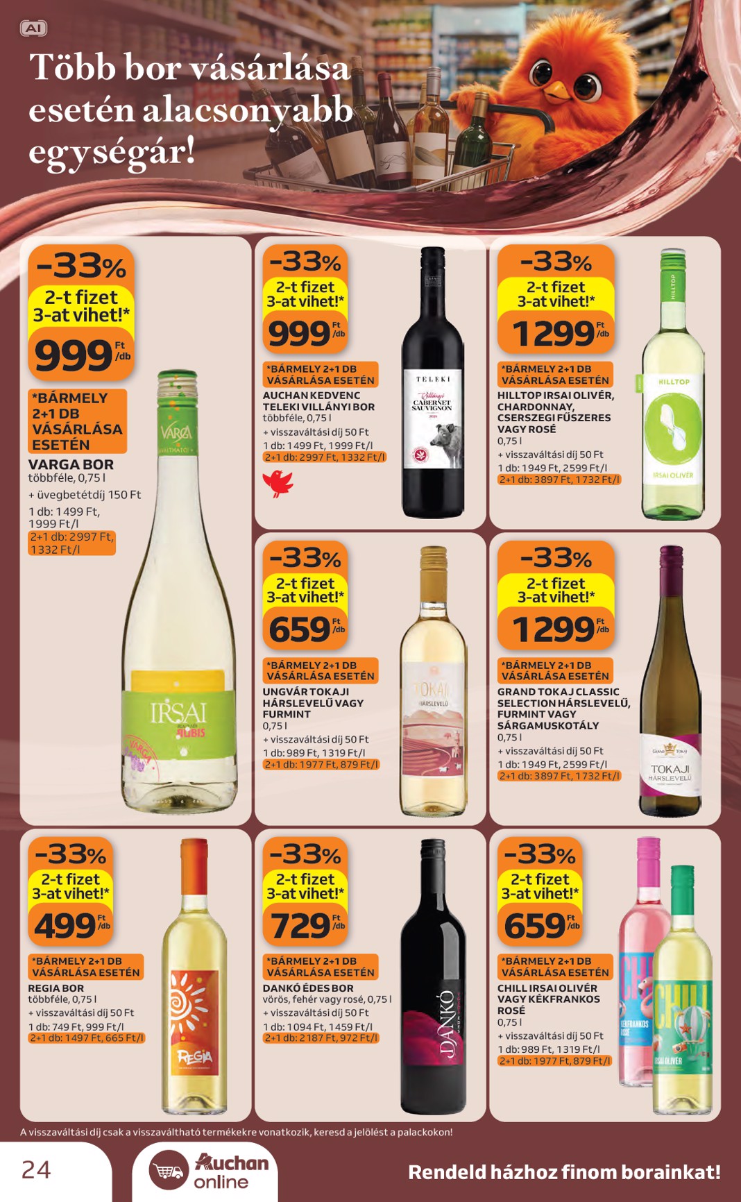 auchan - A jövőbeli Auchan - Bor ajánlataink - Hipermarket akciós újság csütörtöktől 2026.10.01.-tól szerdától 2026.10.21.-ig érvényes. - page: 24