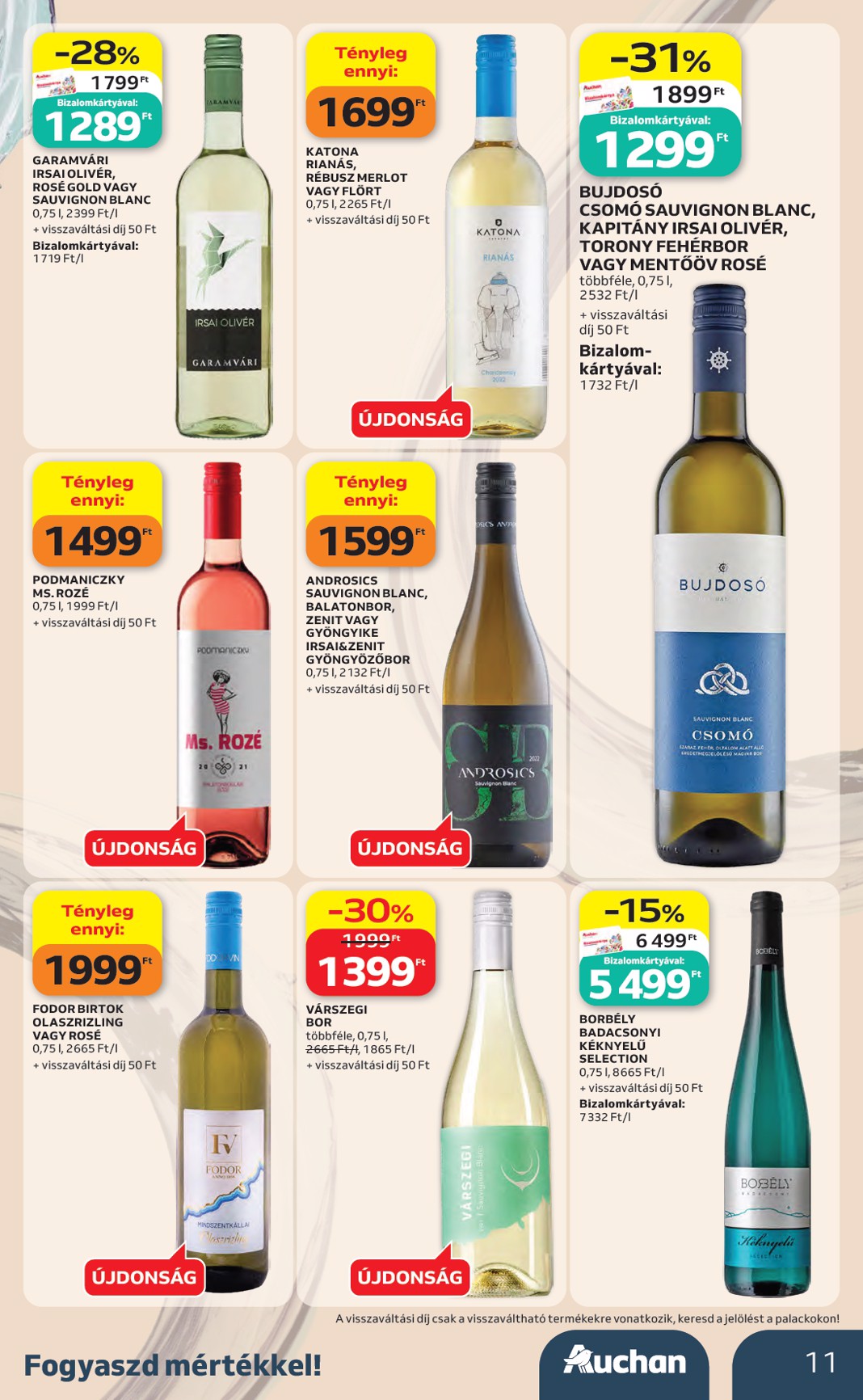 auchan - A jövőbeli Auchan - Bor ajánlataink - Hipermarket akciós újság csütörtöktől 2026.10.01.-tól szerdától 2026.10.21.-ig érvényes. - page: 11