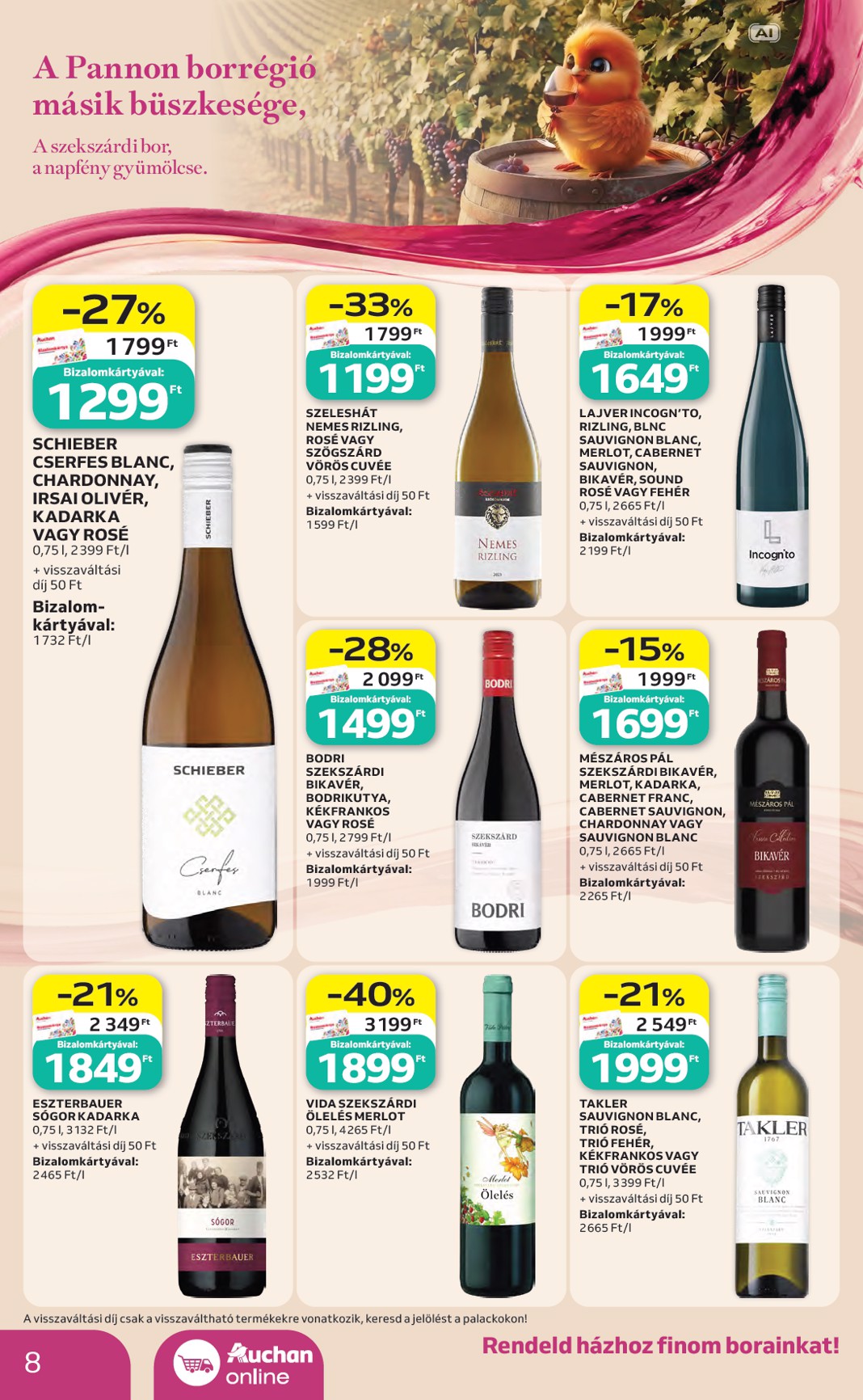 auchan - A jövőbeli Auchan - Bor ajánlataink - Hipermarket akciós újság csütörtöktől 2026.10.01.-tól szerdától 2026.10.21.-ig érvényes. - page: 8