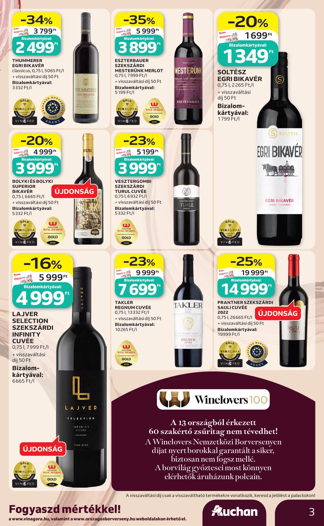 auchan - A jövőbeli Auchan - Bor ajánlataink - Hipermarket akciós újság csütörtöktől 2026.10.01.-tól szerdától 2026.10.21.-ig érvényes. - page: 3