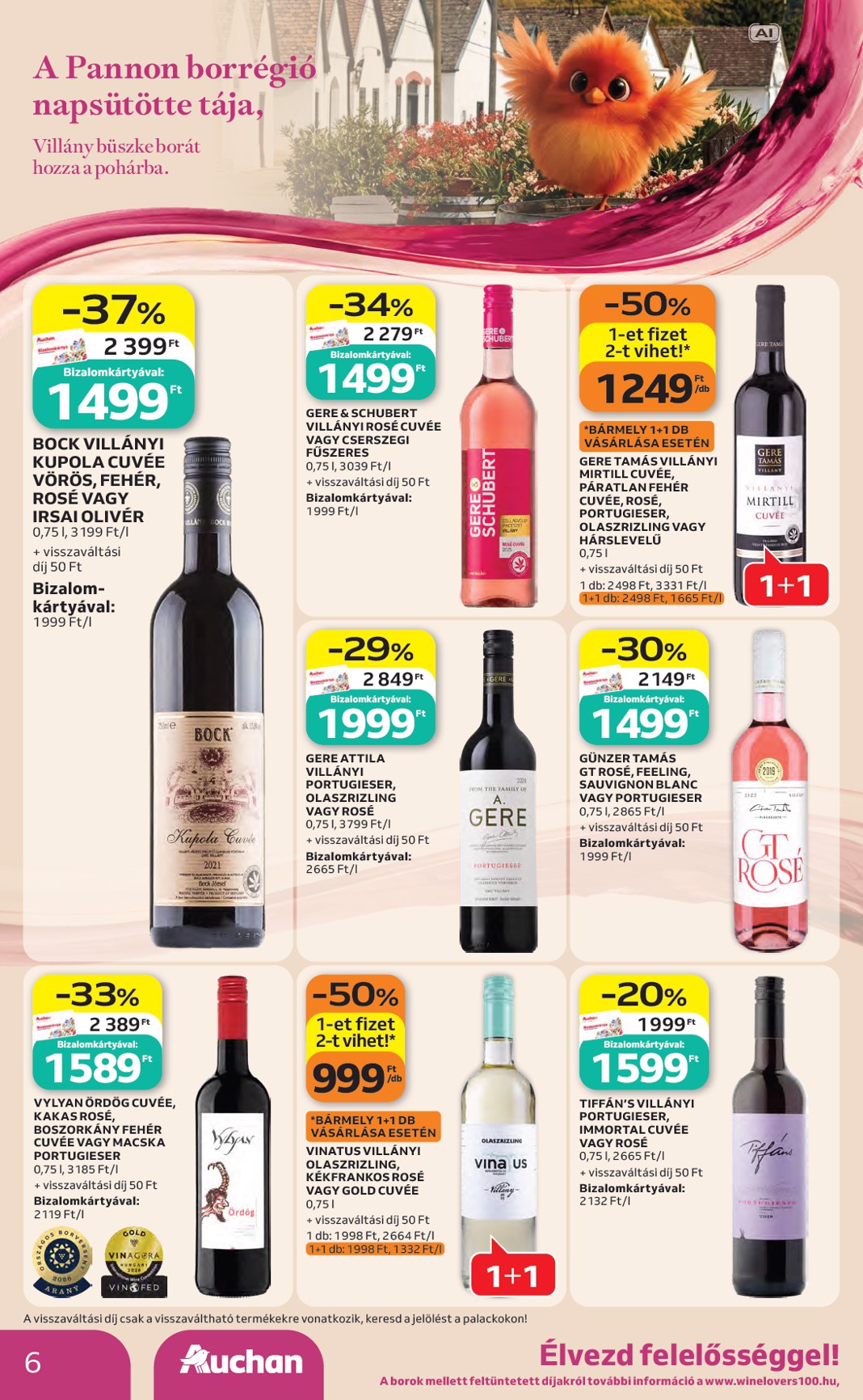 auchan - A jövőbeli Auchan - Bor ajánlataink - Hipermarket akciós újság csütörtöktől 2026.10.01.-tól szerdától 2026.10.21.-ig érvényes. - page: 6