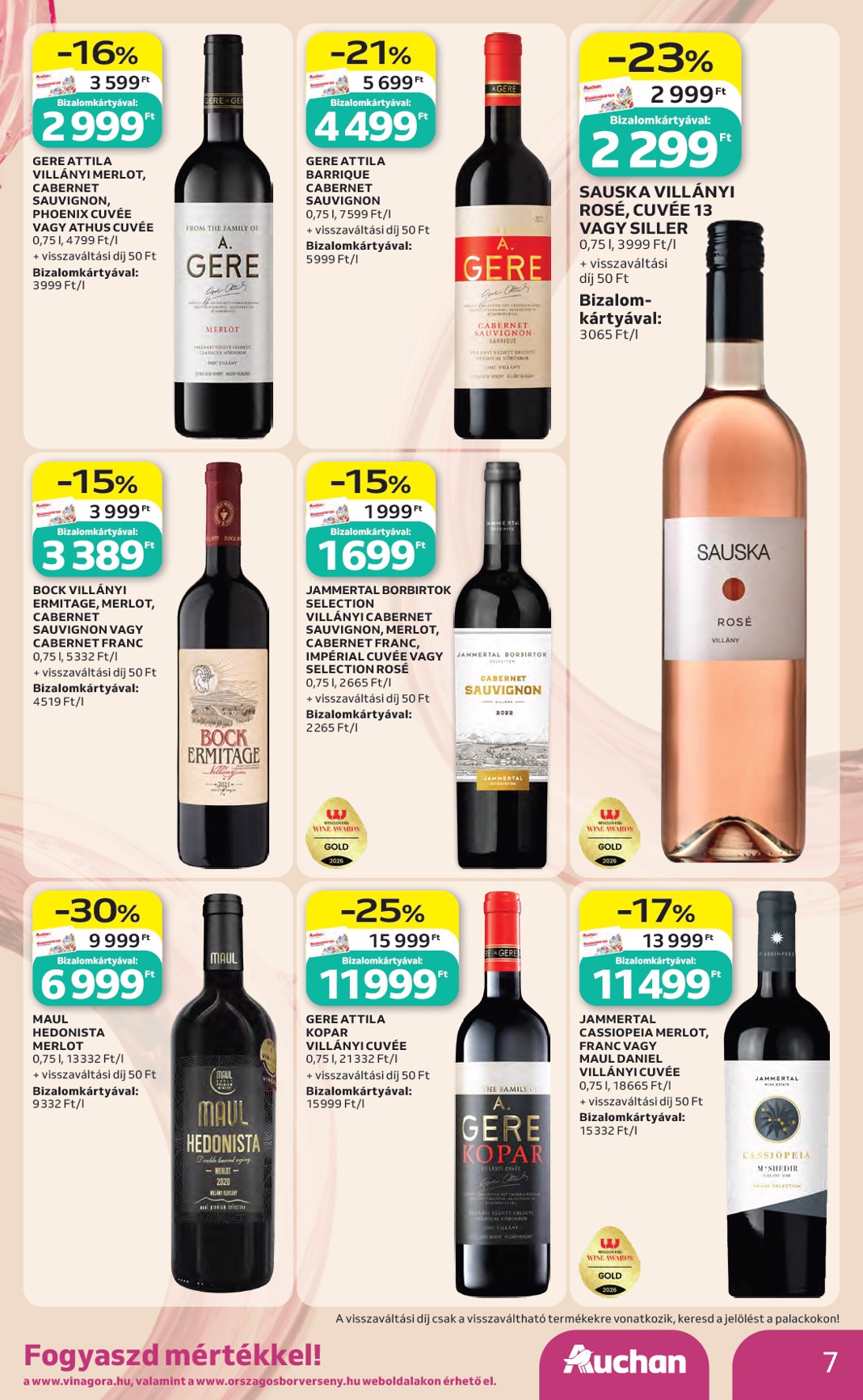 auchan - A jövőbeli Auchan - Bor ajánlataink - Hipermarket akciós újság csütörtöktől 2026.10.01.-tól szerdától 2026.10.21.-ig érvényes. - page: 7