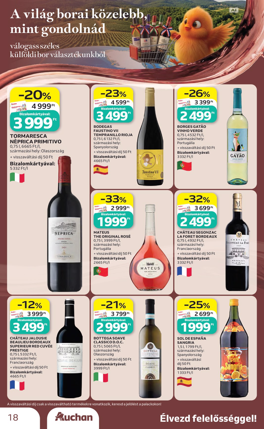 auchan - A jövőbeli Auchan - Bor ajánlataink - Hipermarket akciós újság csütörtöktől 2026.10.01.-tól szerdától 2026.10.21.-ig érvényes. - page: 18