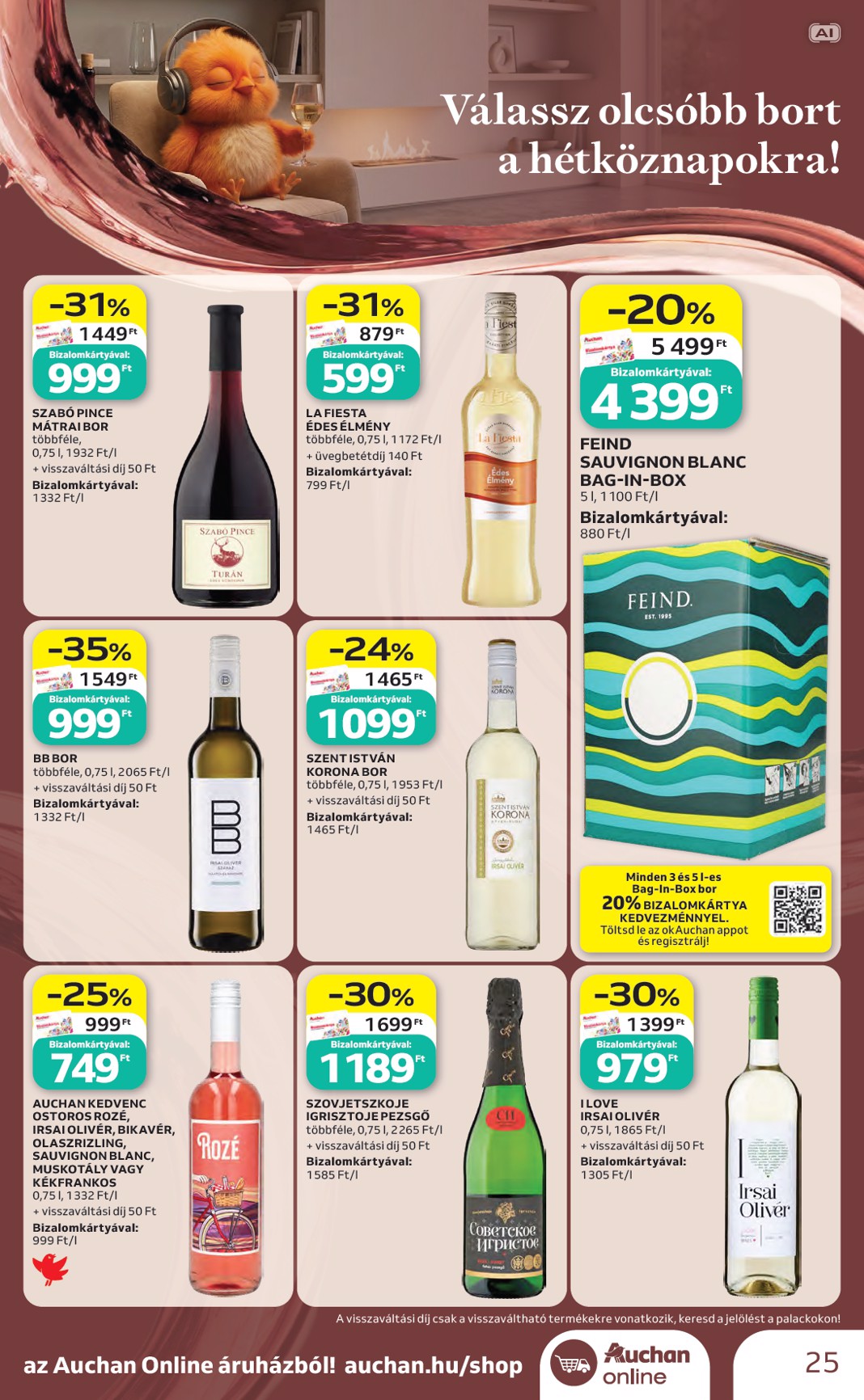 auchan - A jövőbeli Auchan - Bor ajánlataink - Hipermarket akciós újság csütörtöktől 2026.10.01.-tól szerdától 2026.10.21.-ig érvényes. - page: 25