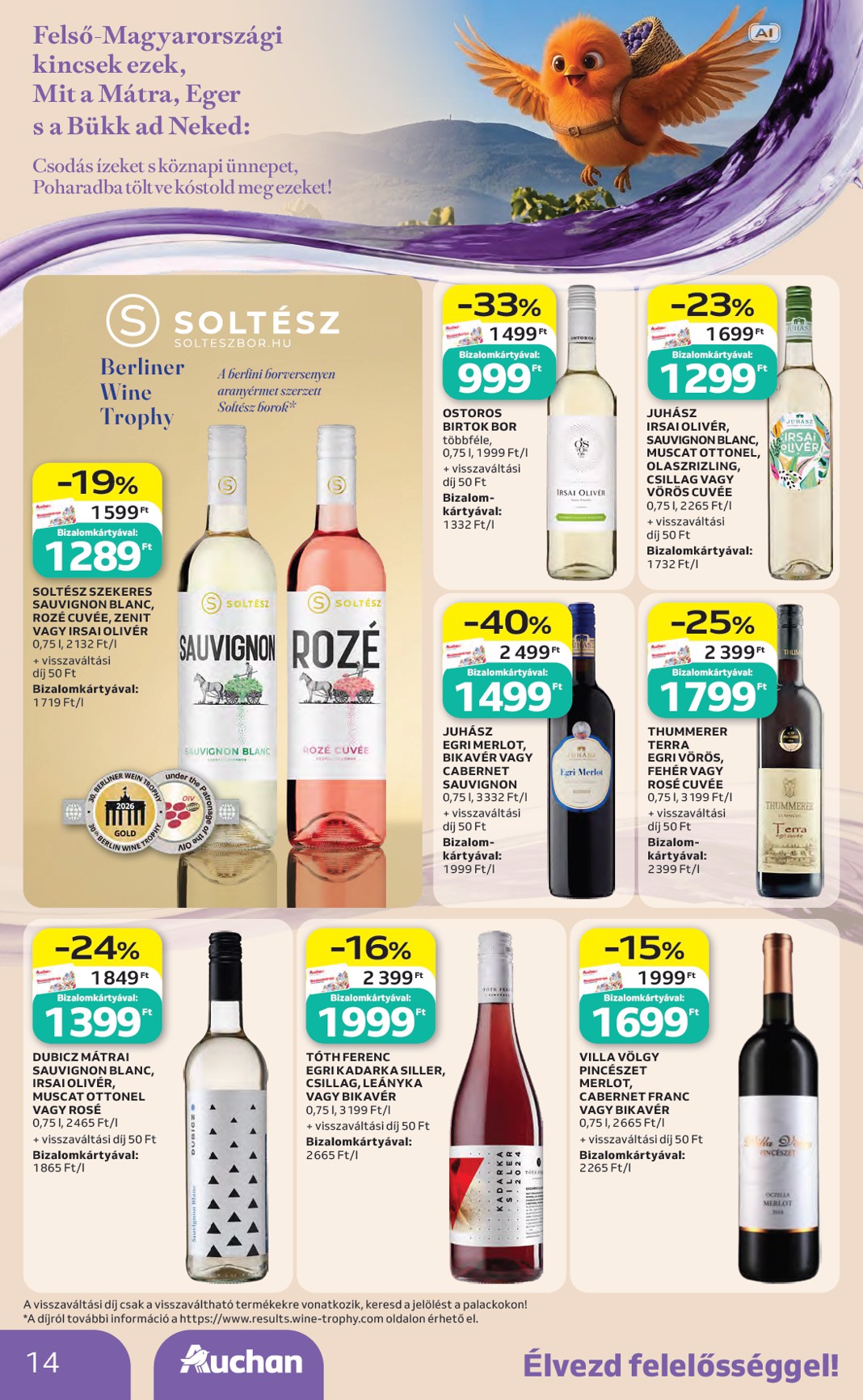 auchan - A jövőbeli Auchan - Bor ajánlataink - Hipermarket akciós újság csütörtöktől 2026.10.01.-tól szerdától 2026.10.21.-ig érvényes. - page: 14
