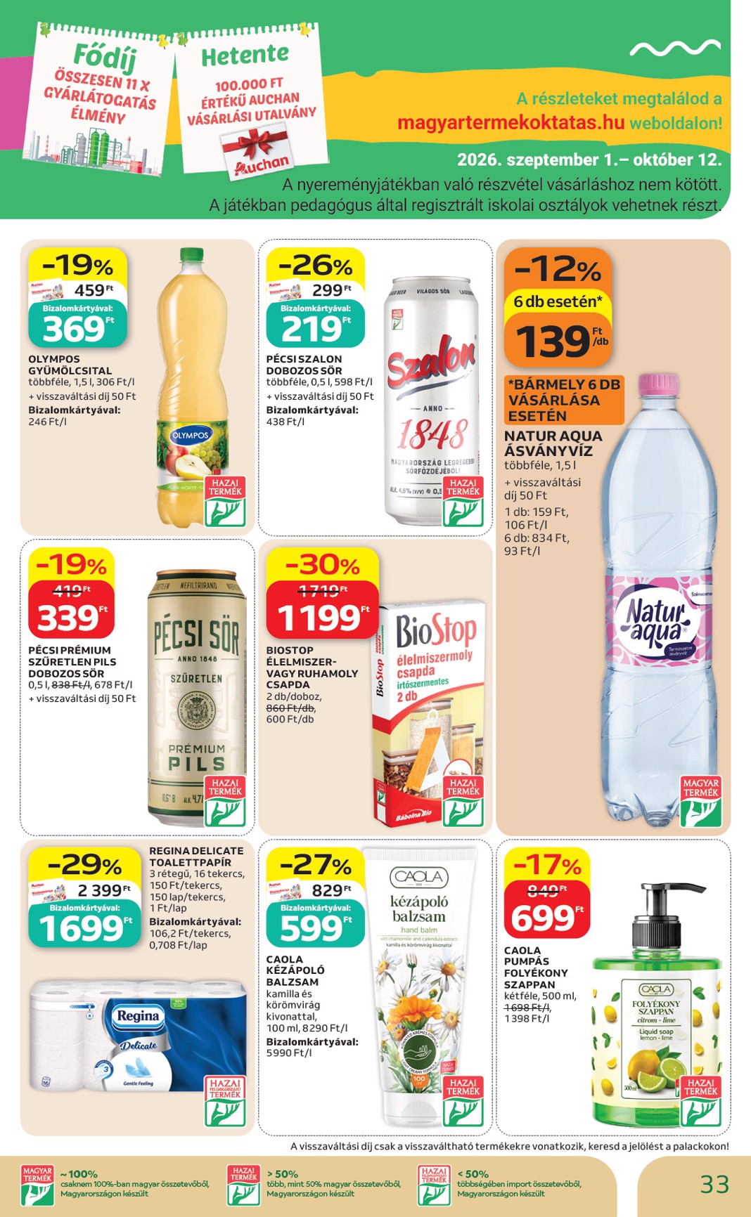auchan - A jövőbeli Auchan akciós újság csütörtöktől 2026.10.01.-tól szerdától 2026.10.07.-ig érvényes. - page: 33