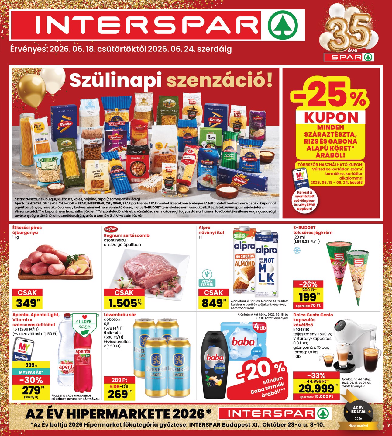 spar - INTERSPAR hirdetmény a következő hétre csütörtöktől 2026.06.18.-tól szerdától 2026.06.24.-ig