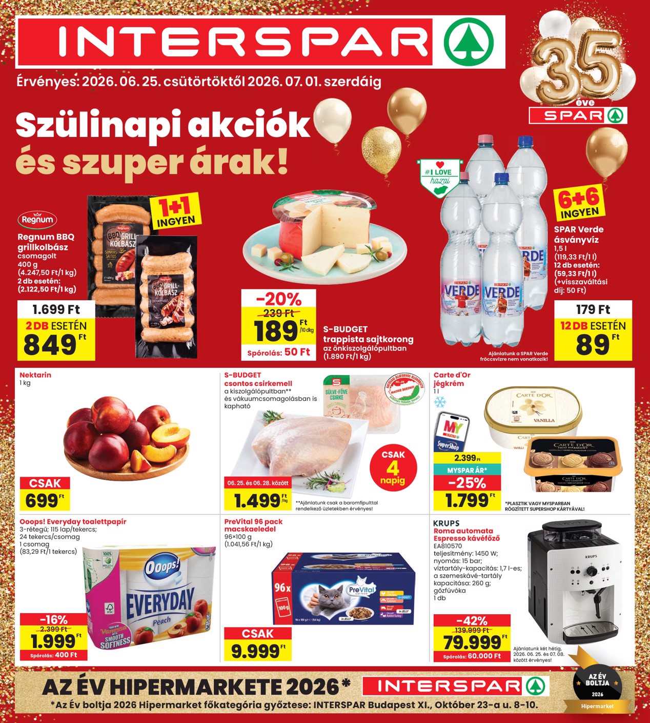spar - INTERSPAR hirdetmény a következő hétre csütörtöktől 2026.06.25.-tól szerdától 2026.07.01.-ig - page: 1