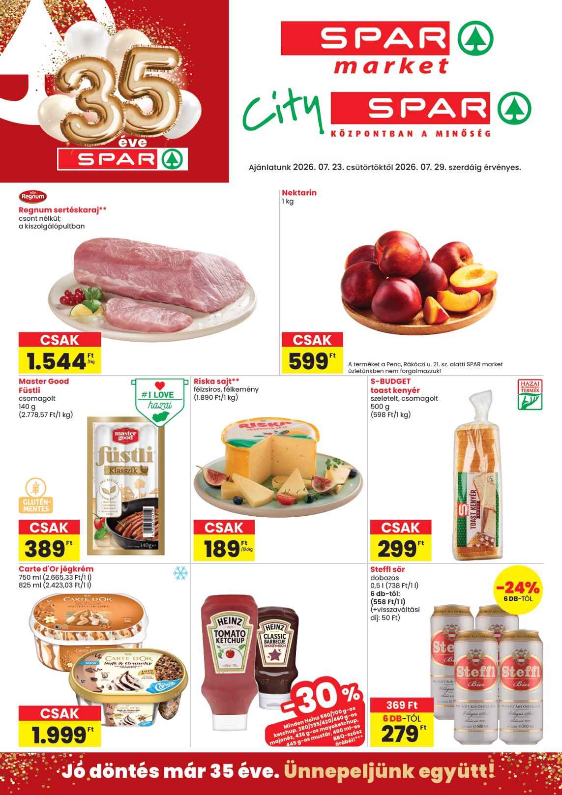 spar - SPAR - Market, City hirdetmény a következő hétre csütörtöktől 2026.07.23.-tól szerdától 2026.07.29.-ig