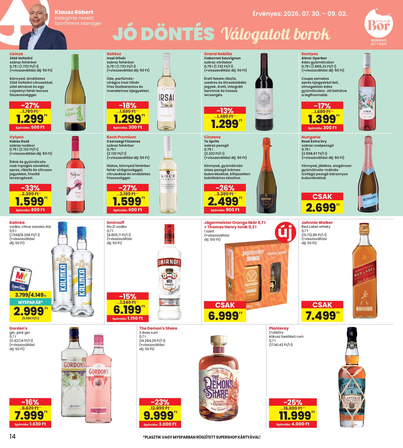 spar - SPAR - INTERSPAR hirdetmény a következő hétre csütörtöktől 2026.07.30.-tól szerdától 2026.08.05.-ig - page: 14