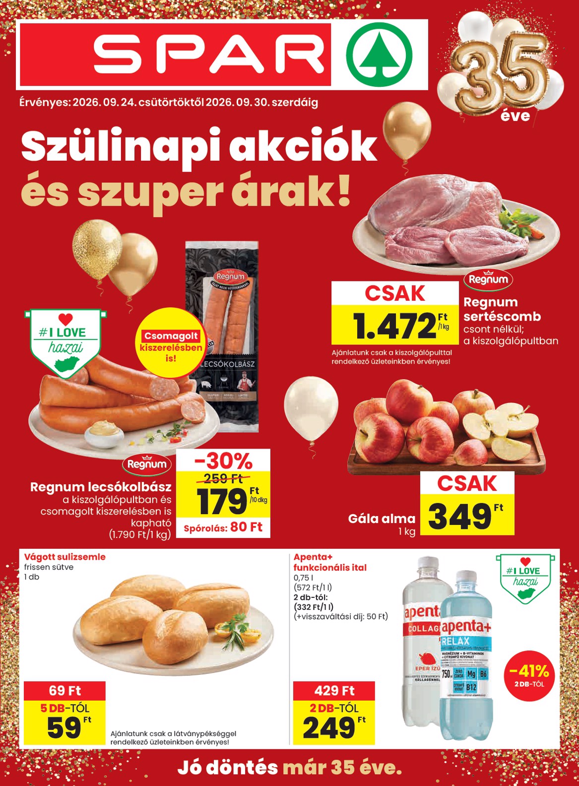 spar - SPAR hirdetmény a következő hétre csütörtöktől 2026.09.24.-tól szerdától 2026.09.30.-ig