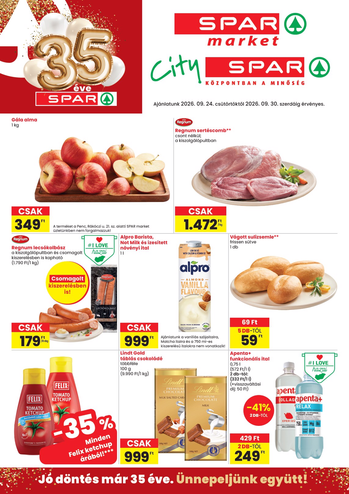 spar - SPAR - Market, City hirdetmény a következő hétre csütörtöktől 2026.09.24.-tól szerdától 2026.09.30.-ig - page: 1