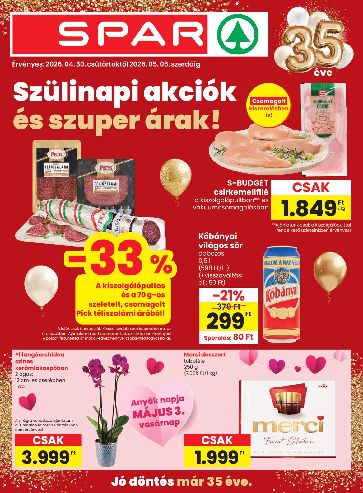 spar - SPAR hirdetmény a következő hétre csütörtöktől 2026.04.30.-tól szerdától 2026.05.06.-ig