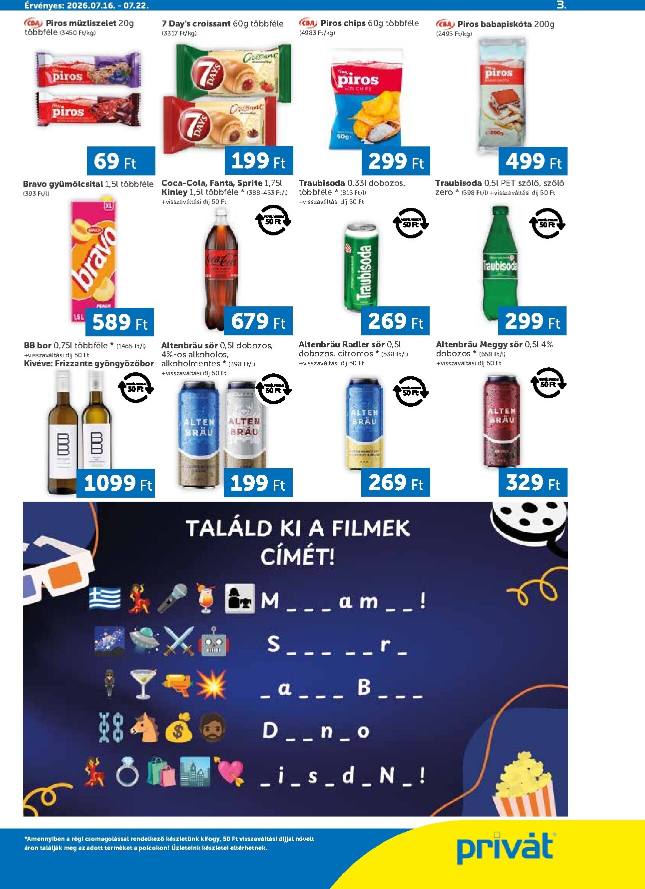 privat-elelmiszer - A jövőbeli Privát Élelmiszer akciós újság csütörtöktől 2026.07.16.-tól szerdától 2026.07.22.-ig érvényes. - page: 3