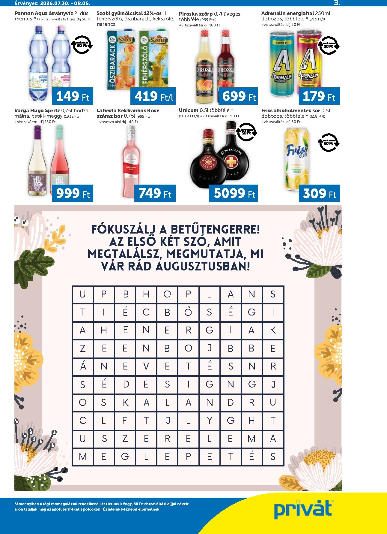 privat-elelmiszer - A jövőbeli Privát akciós újság csütörtöktől 2026.07.30.-tól szerdától 2026.08.05.-ig érvényes. - page: 3