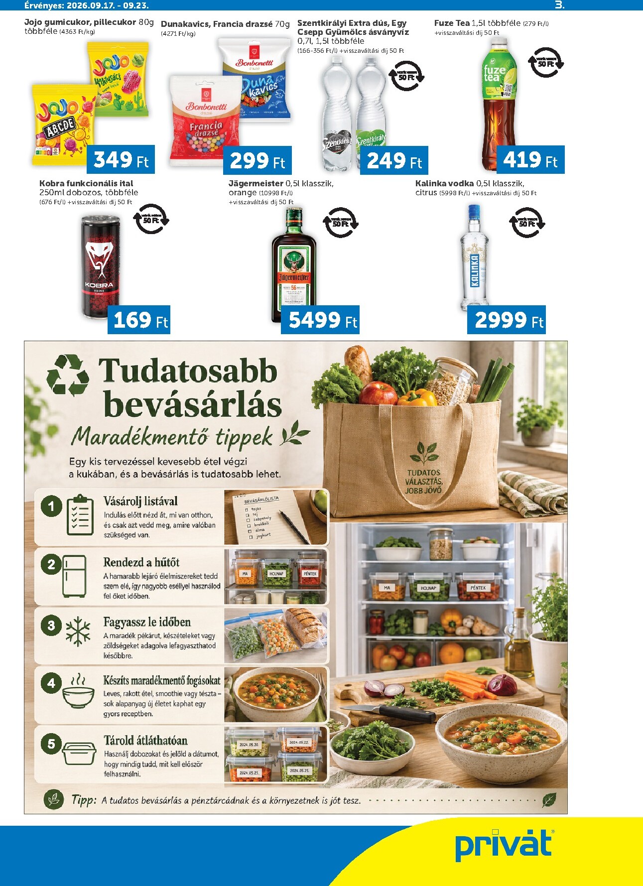privat-elelmiszer - A jövőbeli Privát - Bács-Kiskun, Békés, Csongrád-Csanád, Tolna, Baranya, Fejér, Somogy vármegye akciós újság csütörtöktől 2026.09.17.-tól szerdától 2026.09.23.-ig érvényes. - page: 3