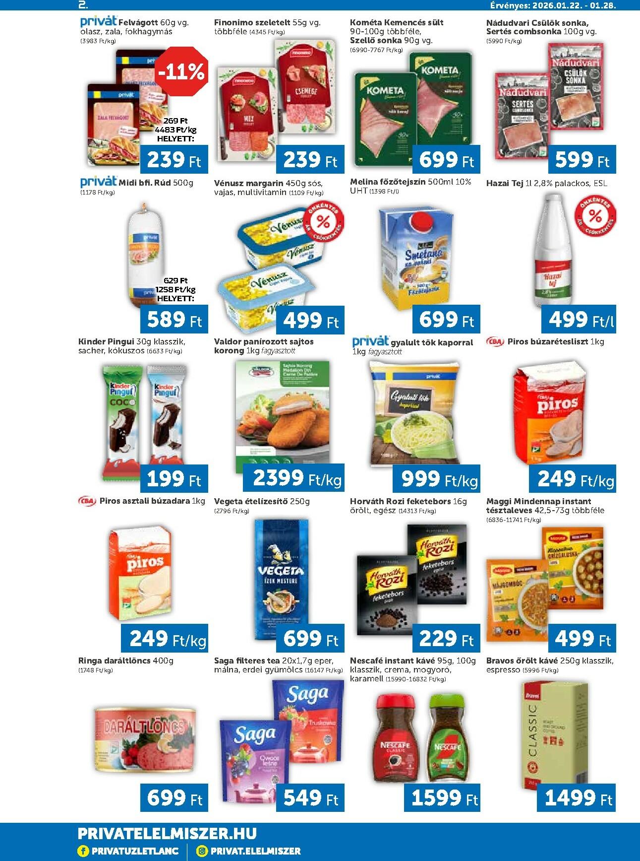 privat-elelmiszer - Privát - Bács-Kiskun, Békés, Csongrád-Csanád, Tolna, Baranya, Somogy vármegye akciós újság, érvényes 01.22. - 01.28. - page: 2