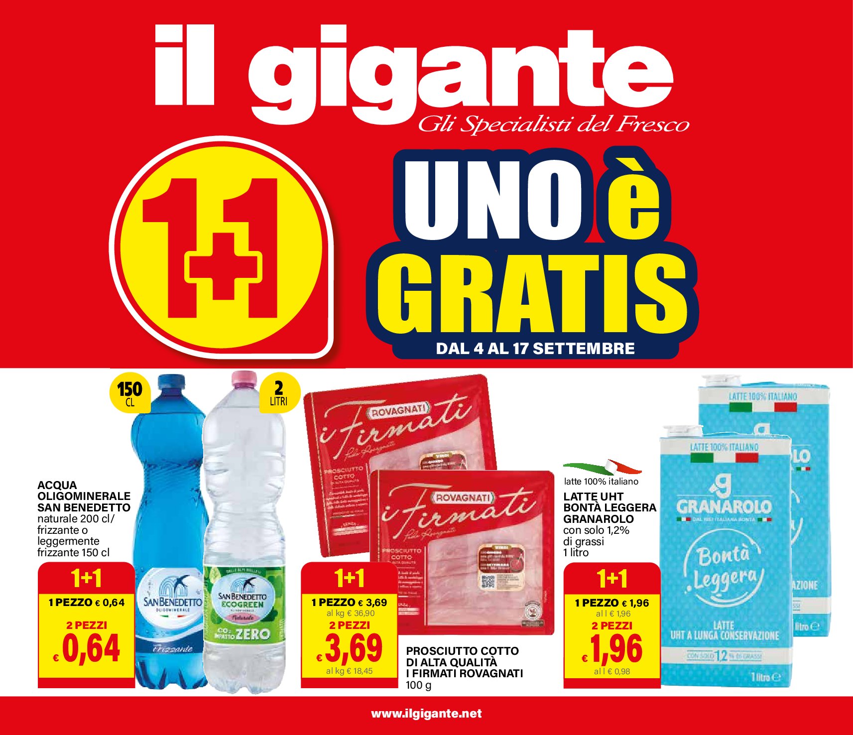 il-gigante - Volantino Il Gigante - 1+1 Uno è Gratis valido dal 04/09 al 17/09 - page: 1