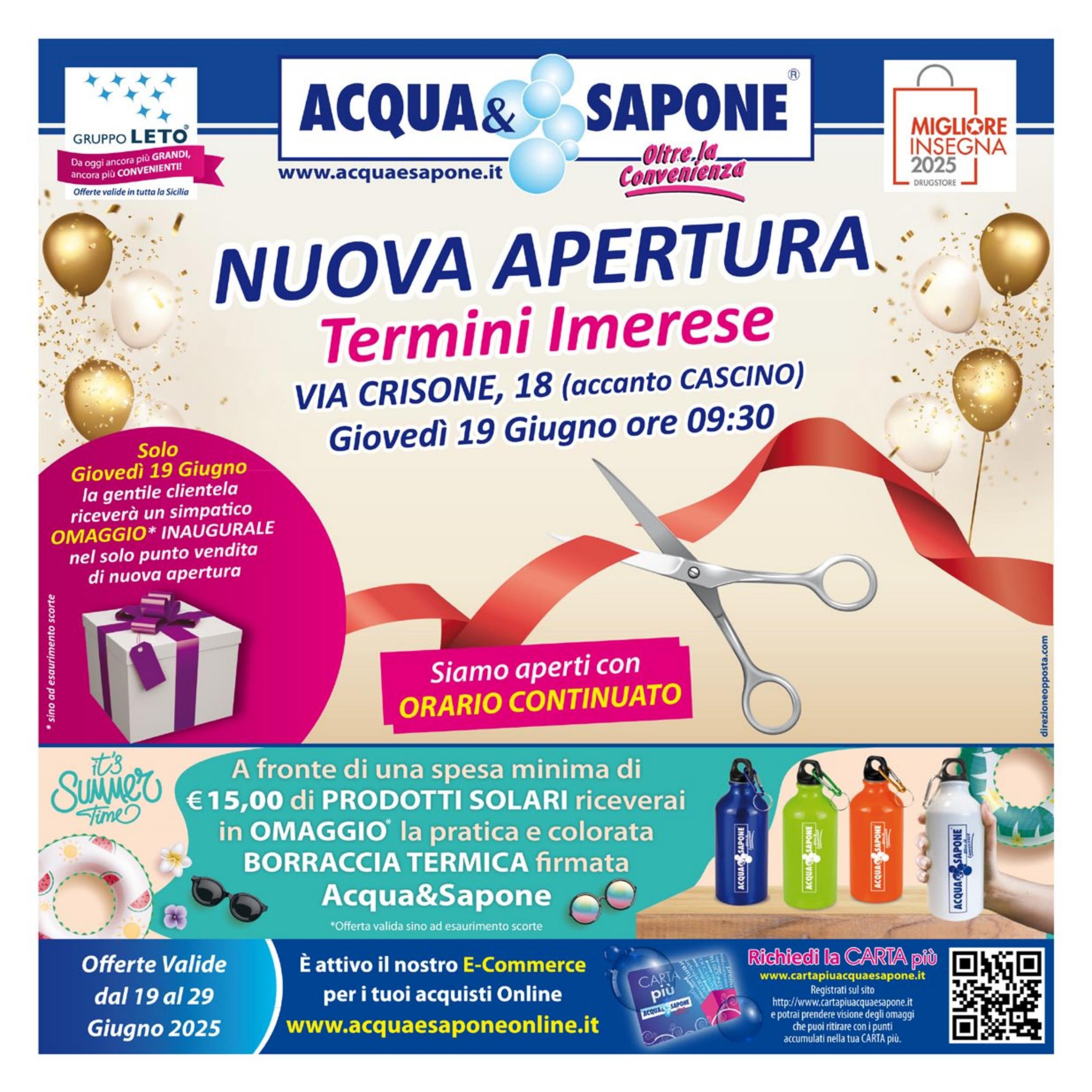 acqua-e-sapone - Volantino Acqua e Sapone - Nuova apertura Termini Imerese valido dal 19/06 al 29/06