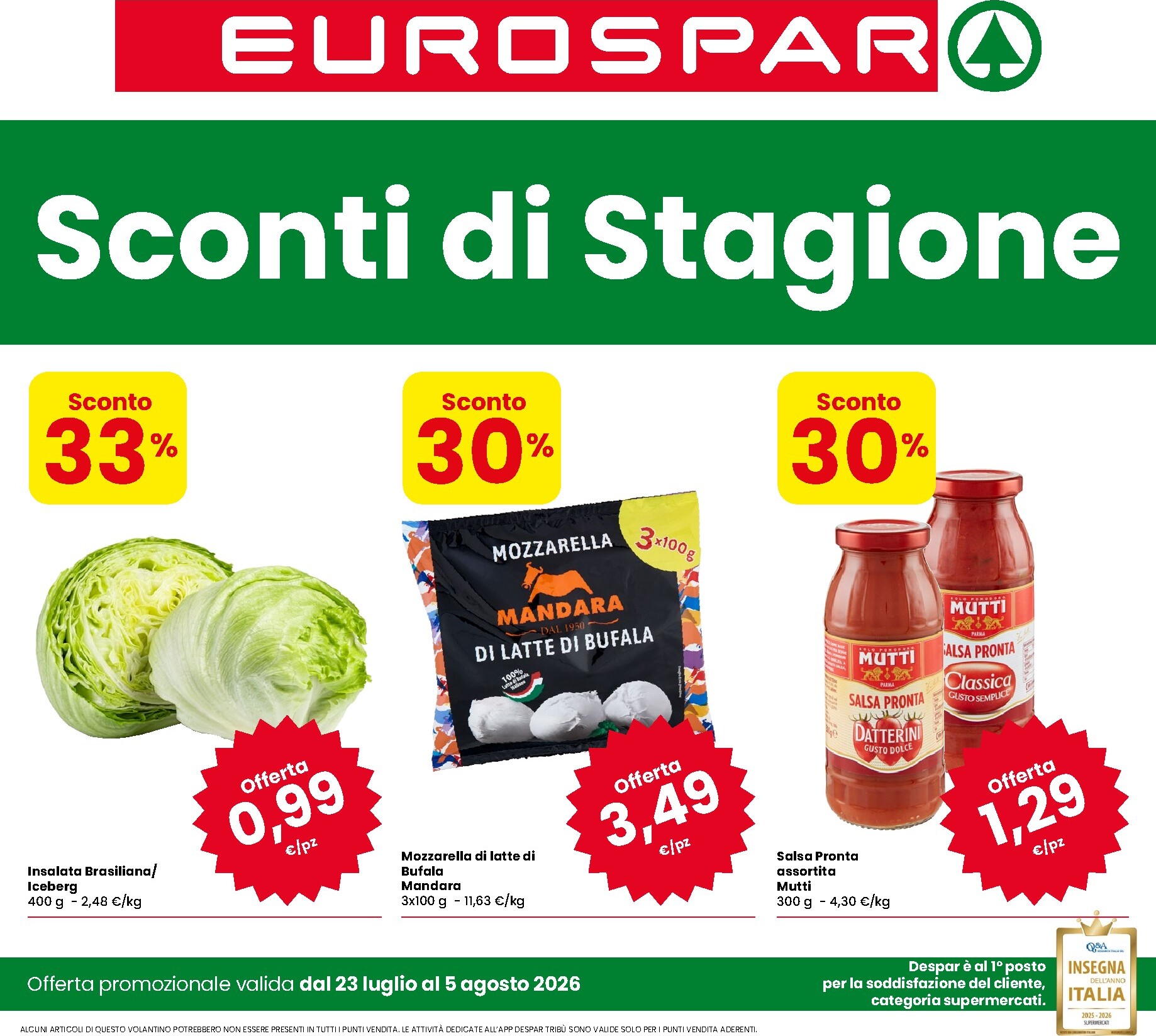 eurospar - Volantino attuale di Eurospar valido dal giovedì 23/07/2026 al mercoledì 05/08/2026 - page: 1