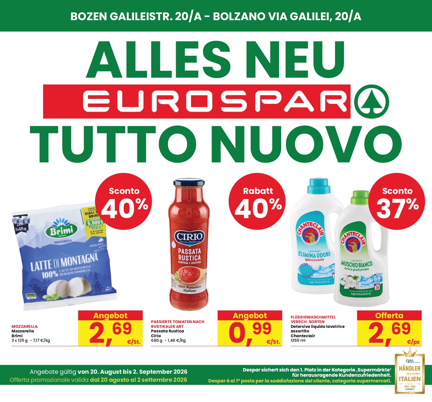 eurospar - Volantino attuale di Eurospar - Bozen, Bolzano valido dal giovedì 20/08/2026 al mercoledì 02/09/2026