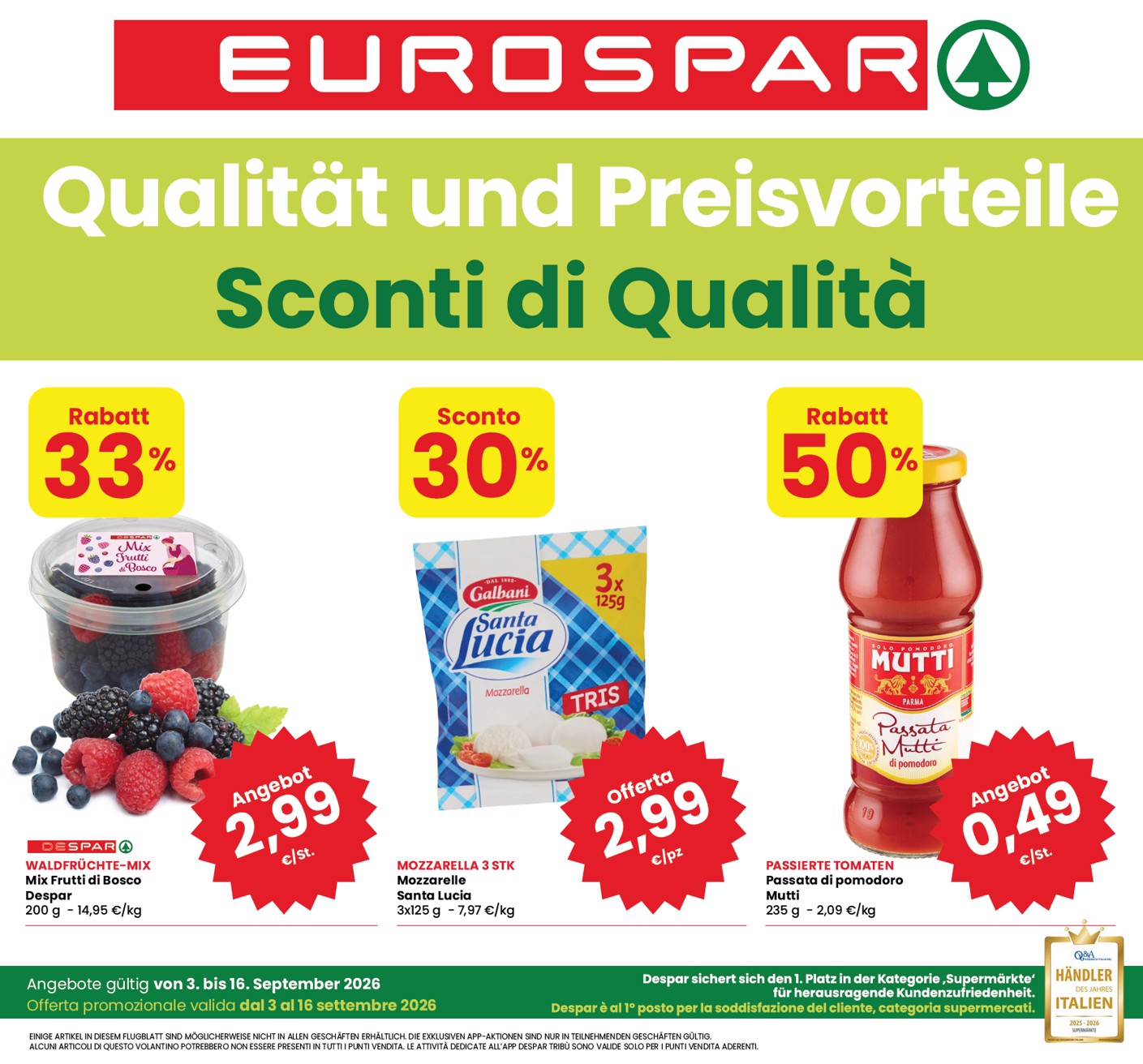 eurospar - Volantino attuale di Eurospar valido dal giovedì 03/09/2026 al mercoledì 16/09/2026