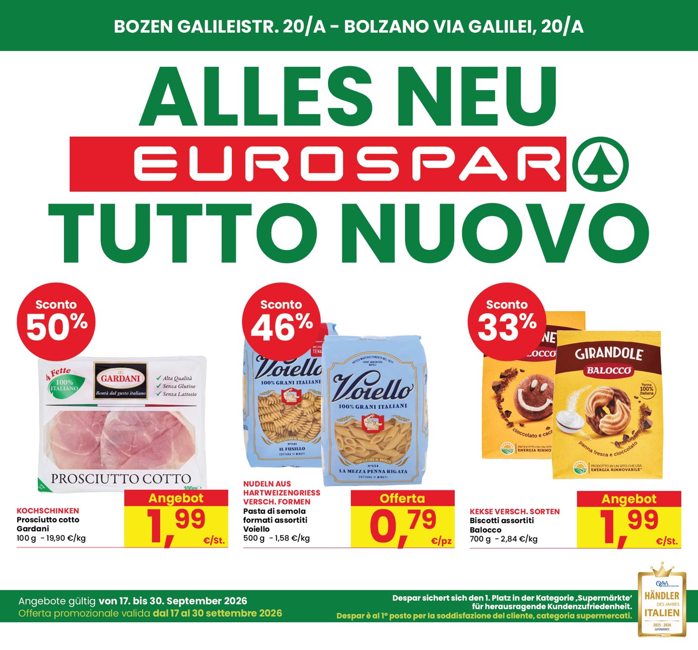 eurospar - Volantino attuale di Eurospar - Bozen, Bolzano valido dal giovedì 17/09/2026 al mercoledì 30/09/2026 - page: 1