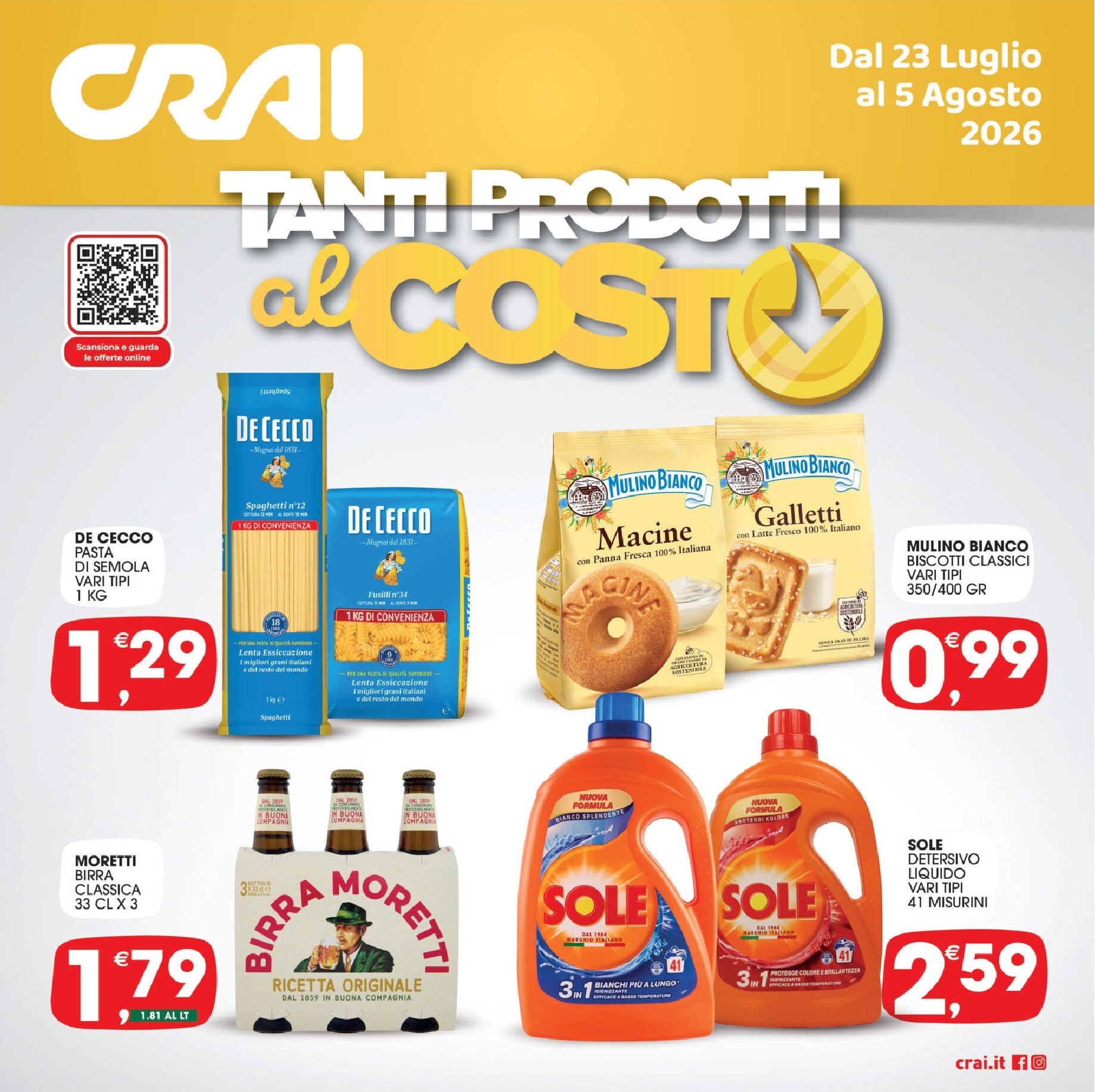 crai - Volantino attuale di Crai - Tanti Prodotti al Costo valido dal giovedì 23/07/2026 al mercoledì 05/08/2026 - page: 1