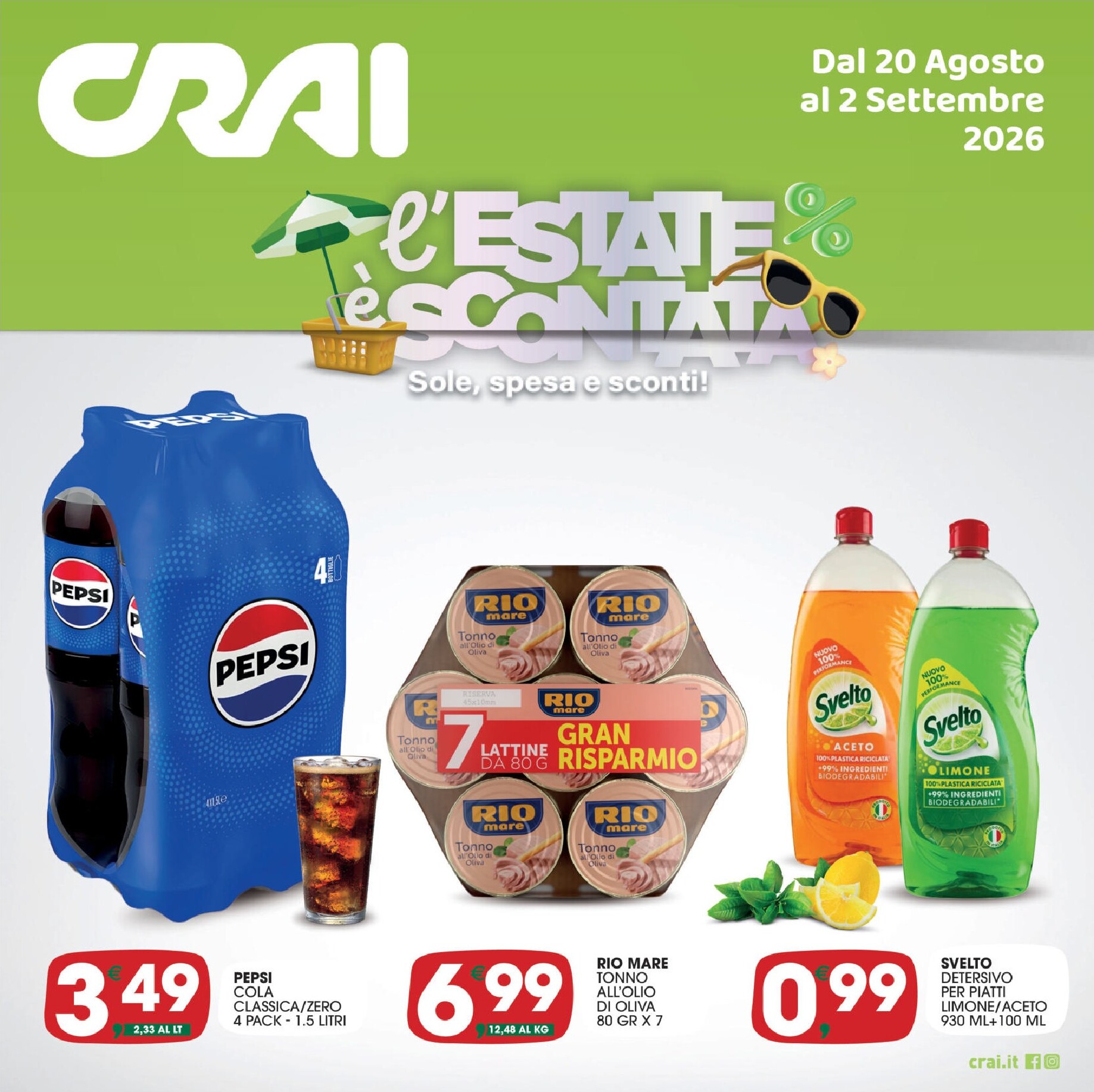 crai - Volantino attuale di Crai - L'estate E' Scontata valido dal giovedì 20/08/2026 al mercoledì 02/09/2026