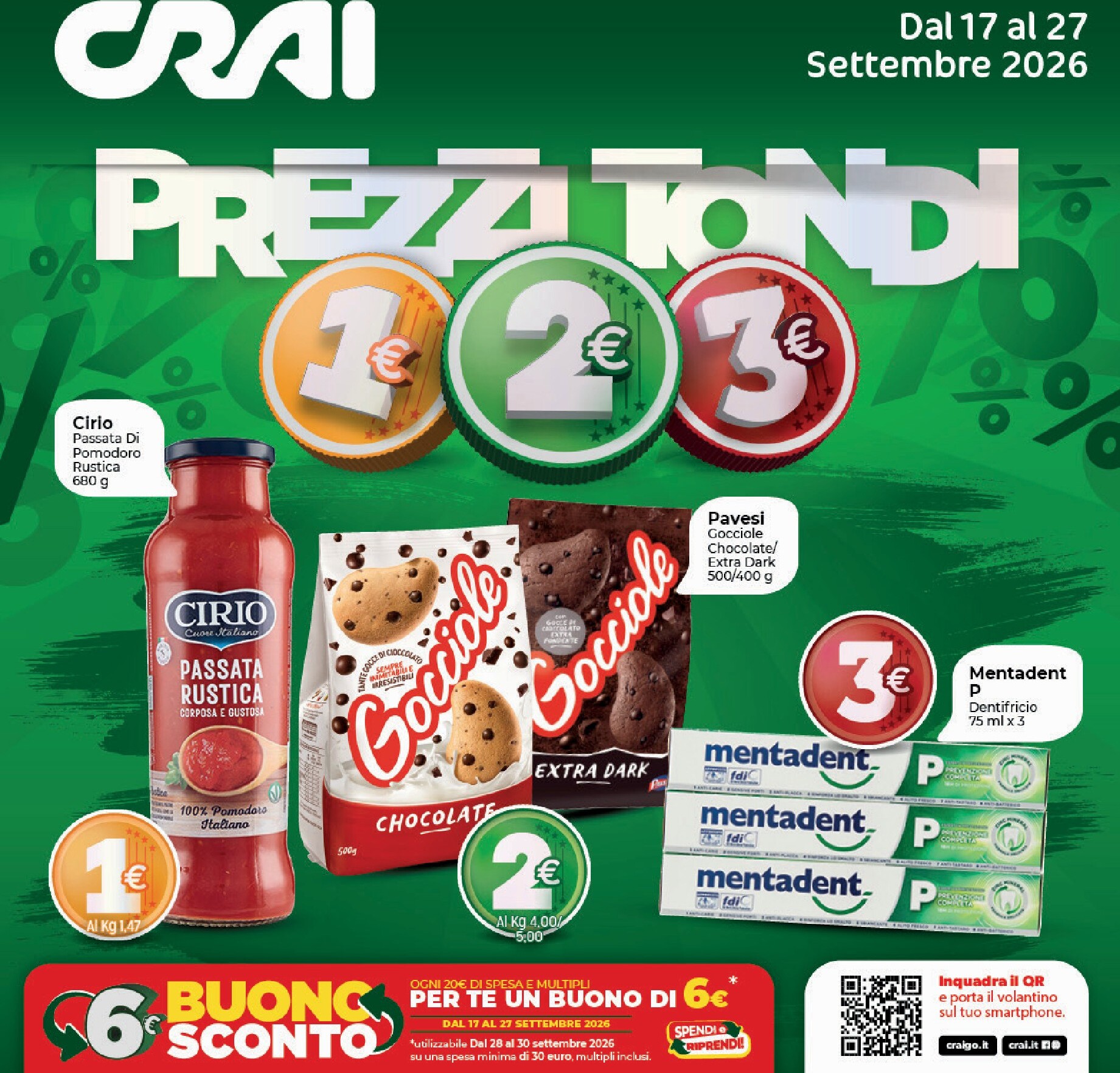 crai - Volantino attuale di Crai - Prezzi Tondi 2 valido dal giovedì 17/09/2026 al domenica 27/09/2026