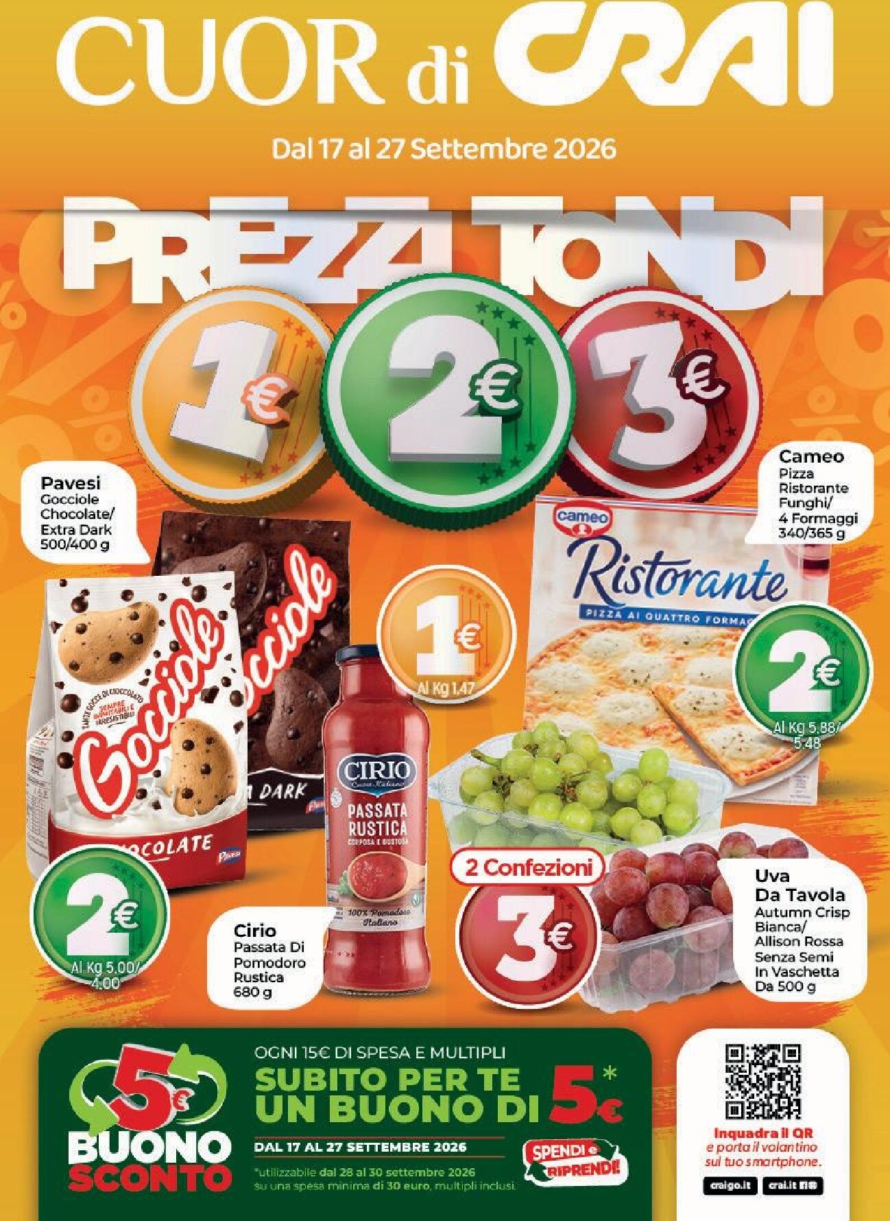 crai - Volantino attuale di Crai - Prezzi Tondi 3 valido dal giovedì 17/09/2026 al domenica 27/09/2026